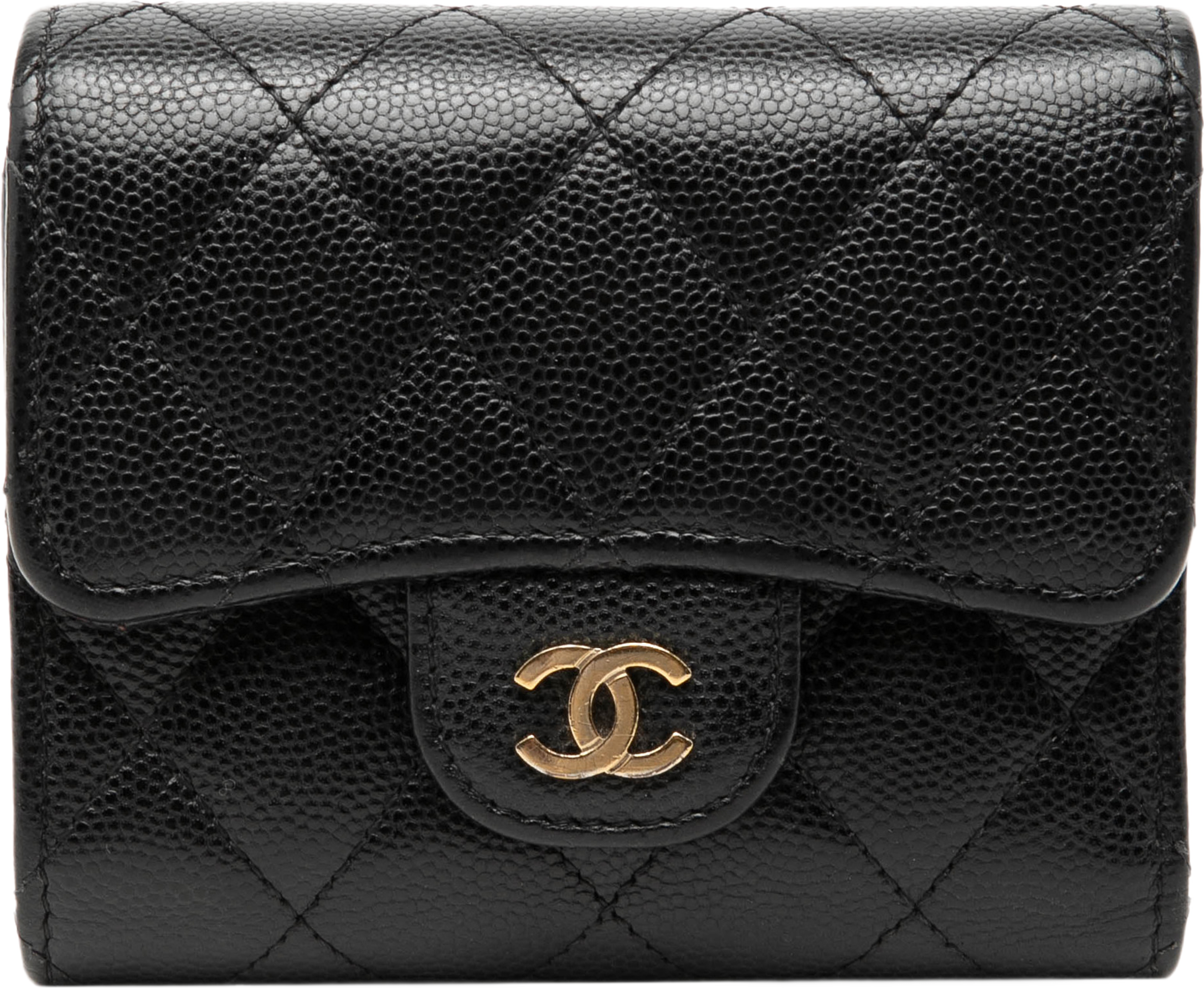 Chanel Cc Quilted Caviar Trifold Wallet, från Luxclusif, i färgen black. Klicka för att öppna bilden i stort format