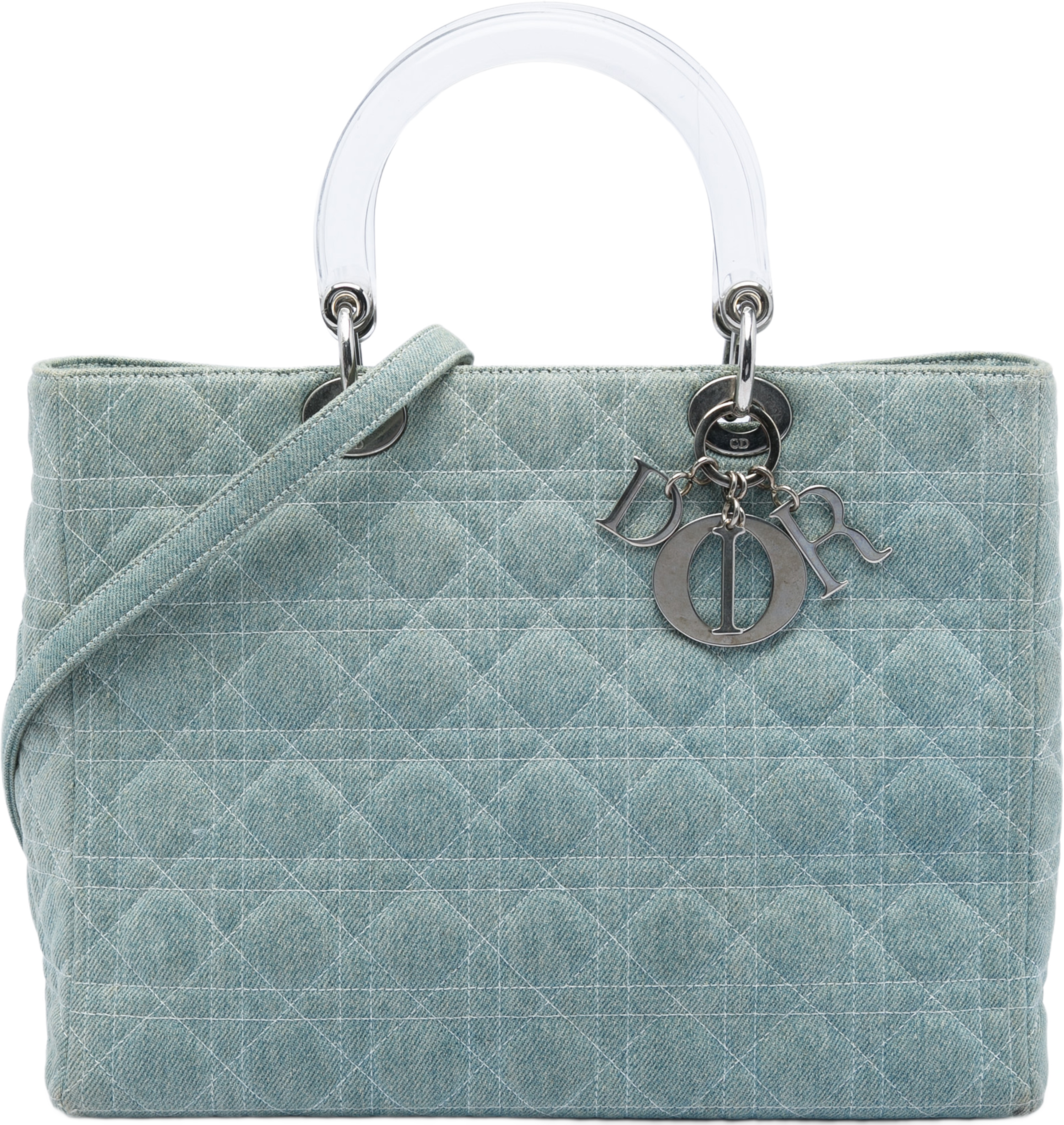 Dior Large Denim Cannage Acrylic Handles Lady Dior, från Luxclusif, i färgen blå. Klicka för att öppna bilden i stort format