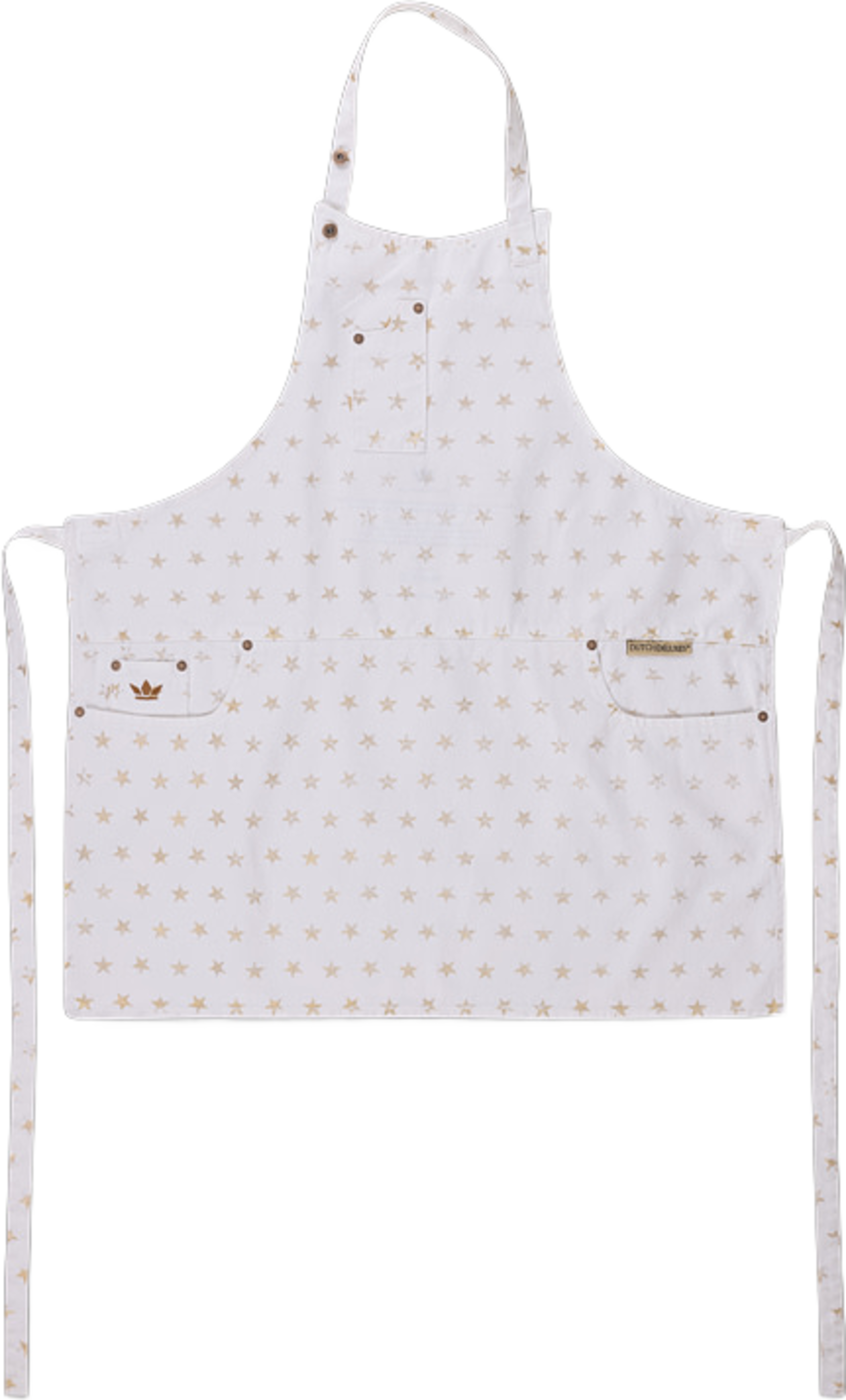 Dutchdeluxes – Grill- Eller Köksförkläde – 5 Fickor – Vitt Med Gyllene Stjärnor, från Dutchdeluxes, i färgen white with gold stars. Klicka för att öppna bilden i stort format