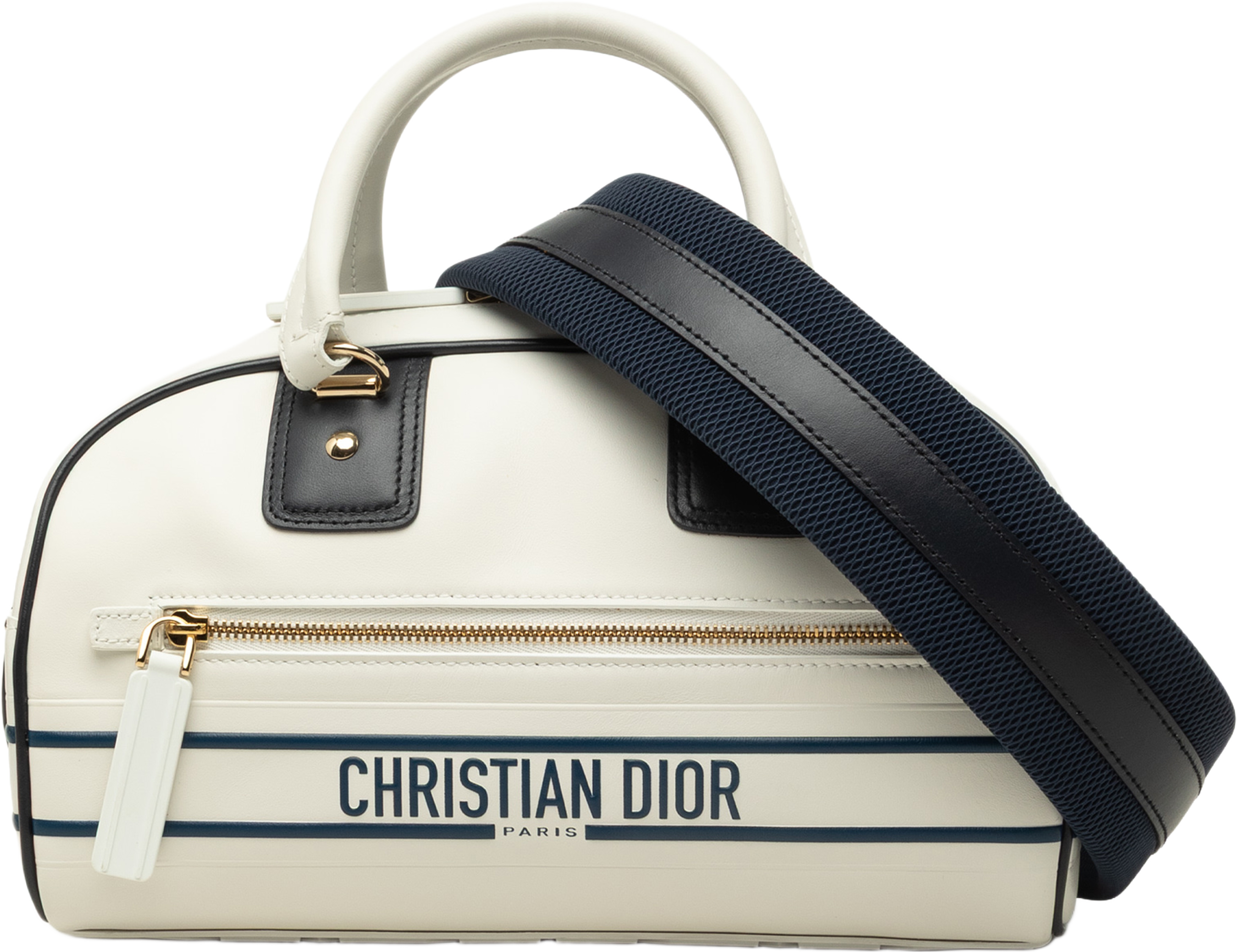 Dior Small Leather Dior Vibe Zip Bowling Bag, från Luxclusif, i färgen vit. Klicka för att öppna bilden i stort format