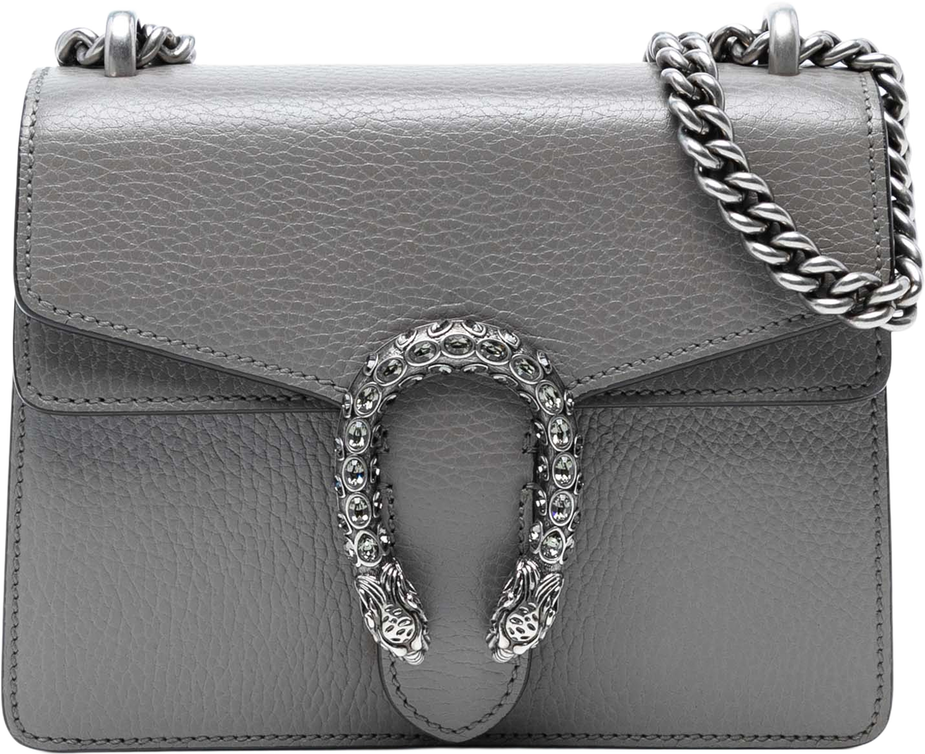 Gucci Small Leather Dionysus Crossbody, från Luxclusif, i färgen gray. Klicka för att öppna bilden i stort format