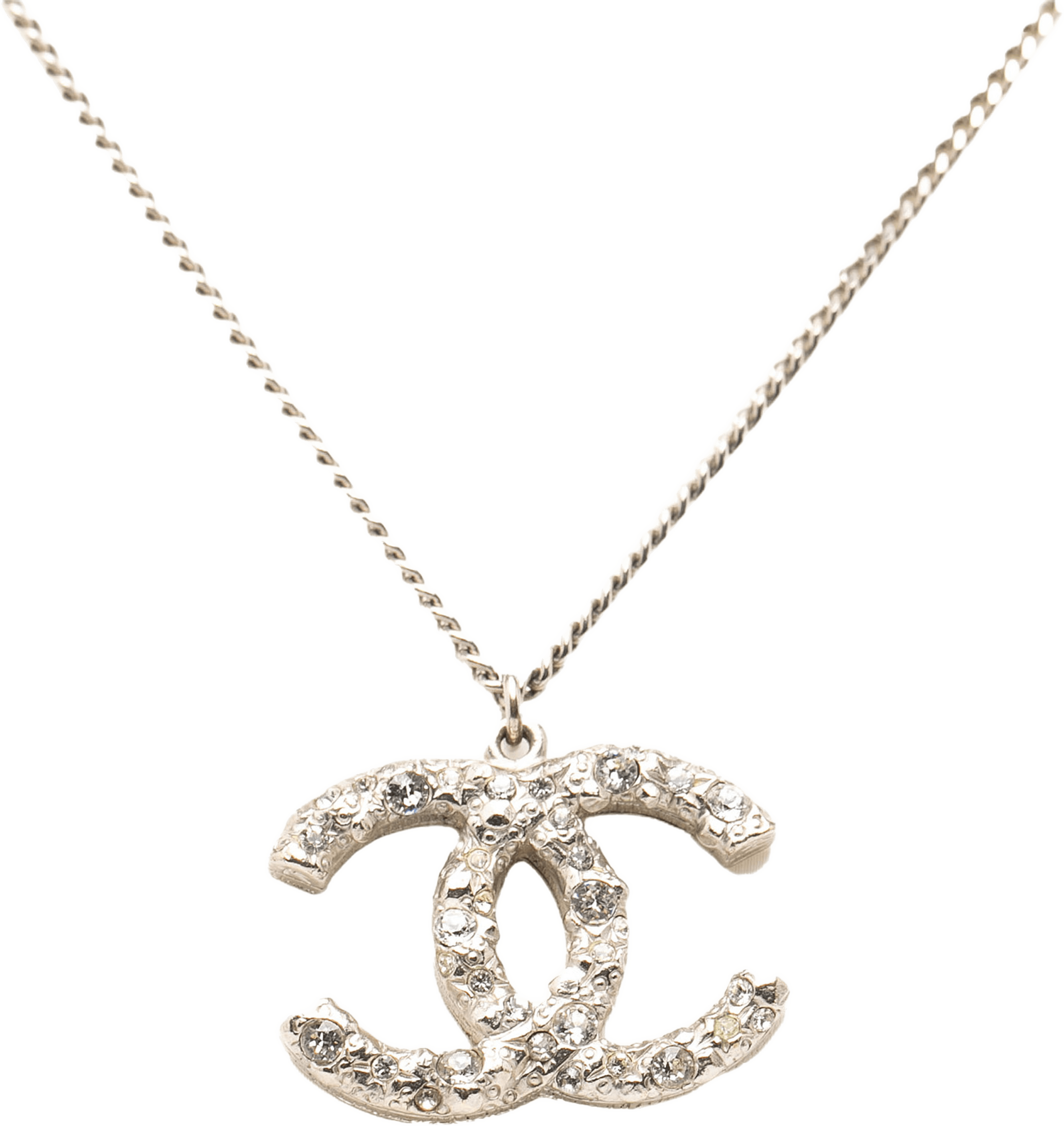 Chanel Silver Plated Cc Rhinestone Pendant Necklace, från Luxclusif, i färgen silver. Klicka för att öppna bilden i stort format