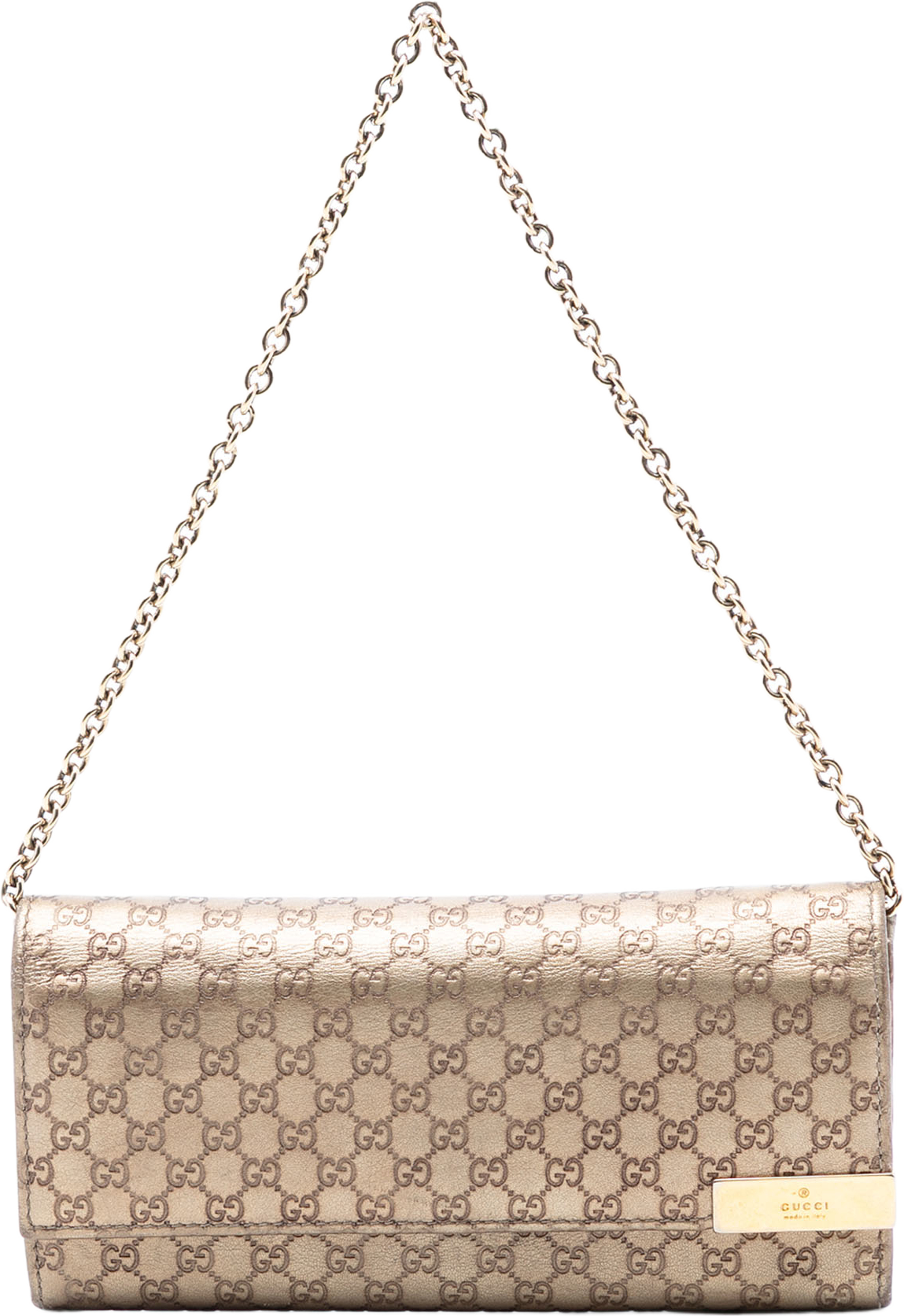 Gucci Metallic Microguccissima Dice Wallet On Chain, från Luxclusif, i färgen gold. Klicka för att öppna bilden i stort format