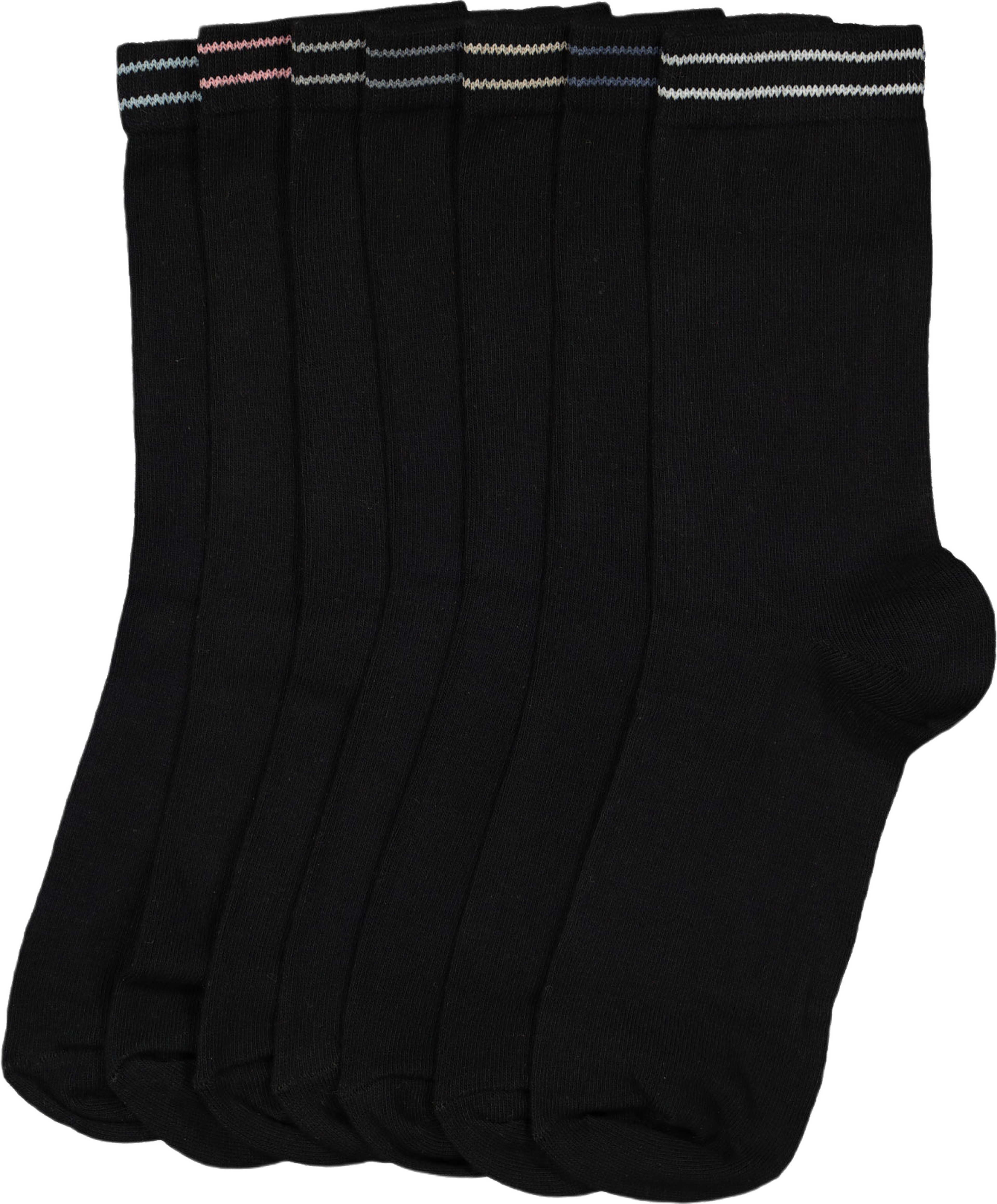 Strumpor med kontrastrand, 7-pack