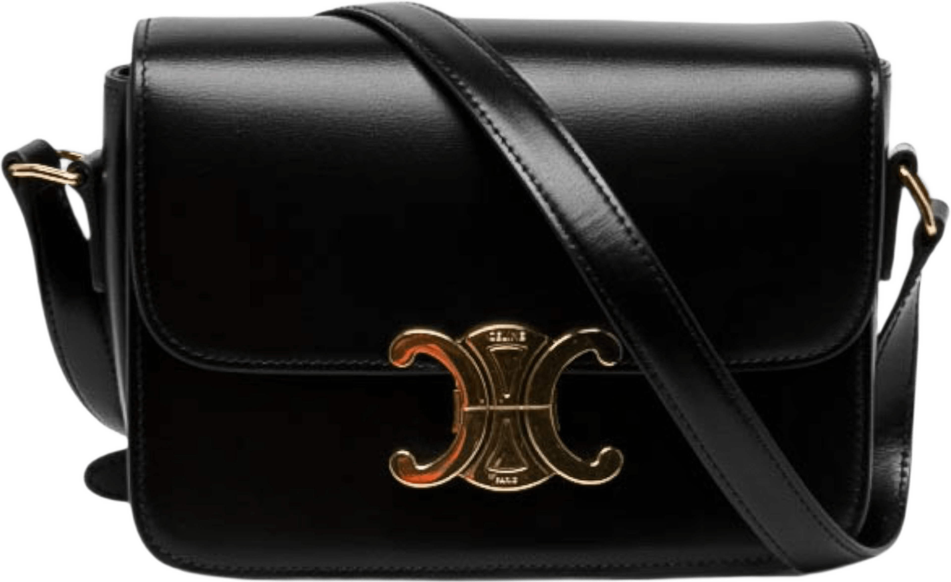 Celine Teen Shiny Calfskin Triomphe Crossbody, från Luxclusif, i färgen svart. Klicka för att öppna bilden i stort format