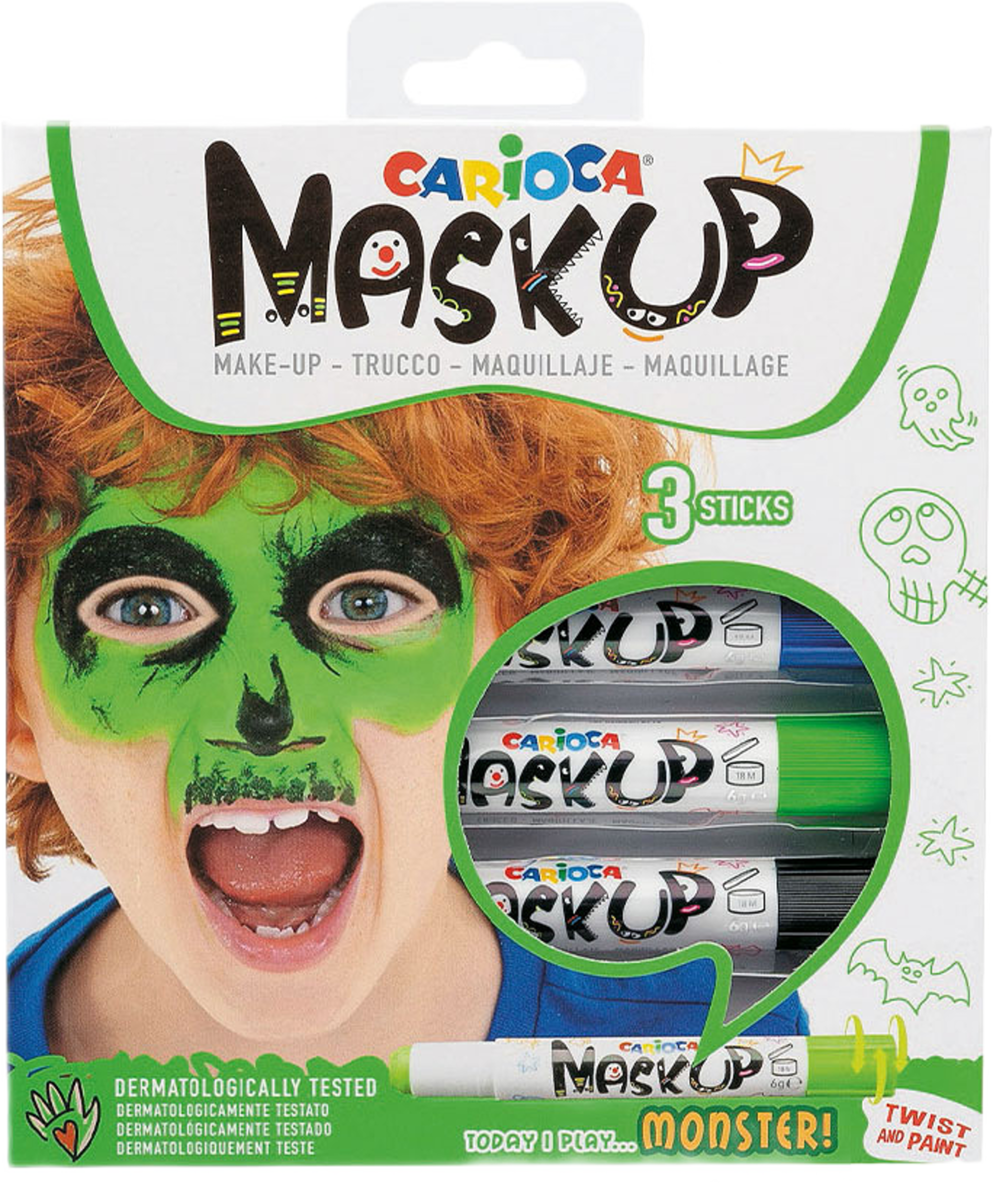 Ansiktsfärger, 3-pack Monster (grön, blå, svart)