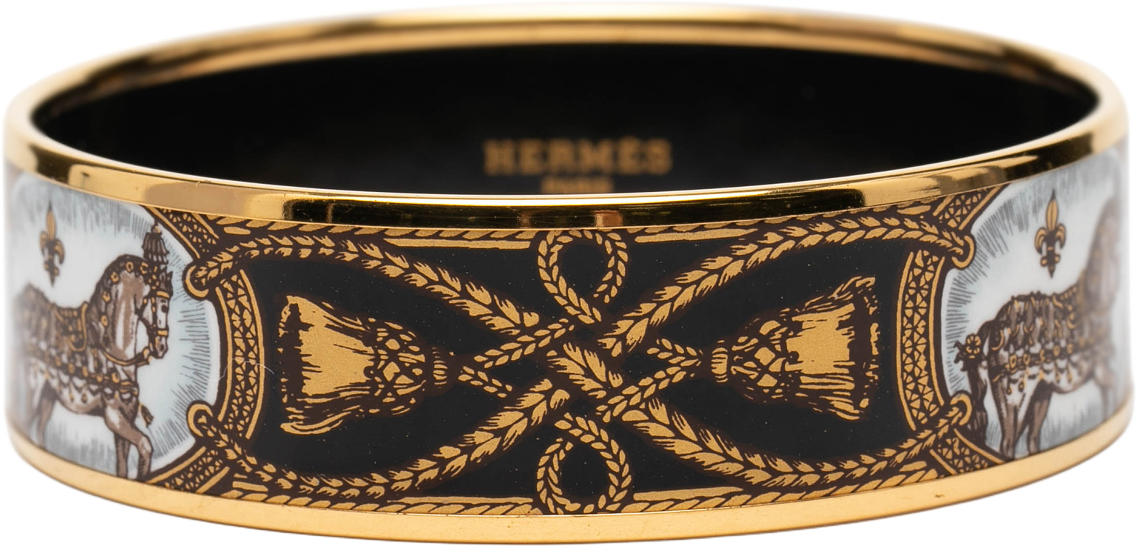Hermès Wide Enamel Grand Apparat Bracelet 70, från Luxclusif, i färgen black. Klicka för att öppna bilden i stort format