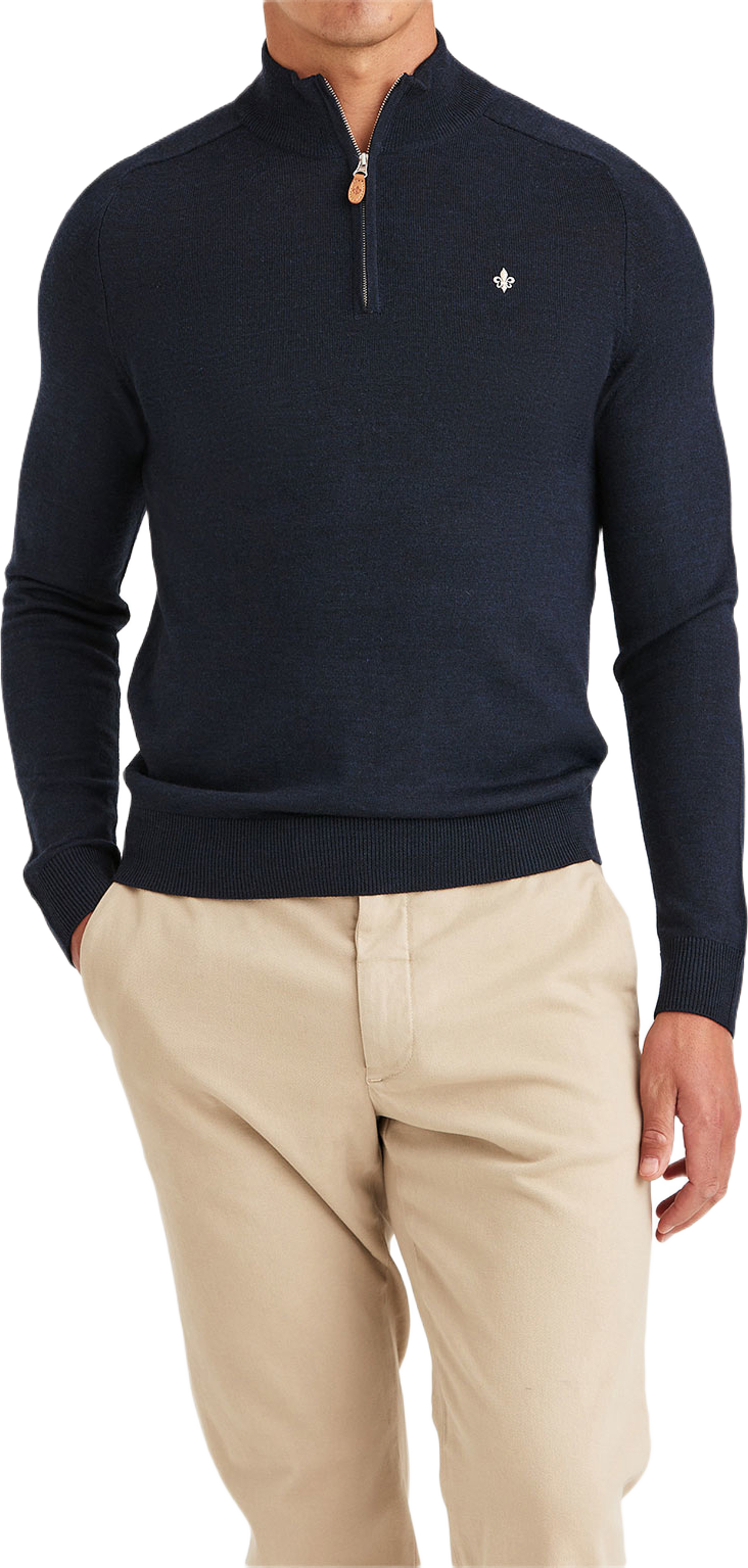 Merino John Zip, från Morris, i färgen Navy. Klicka för att öppna bilden i stort format