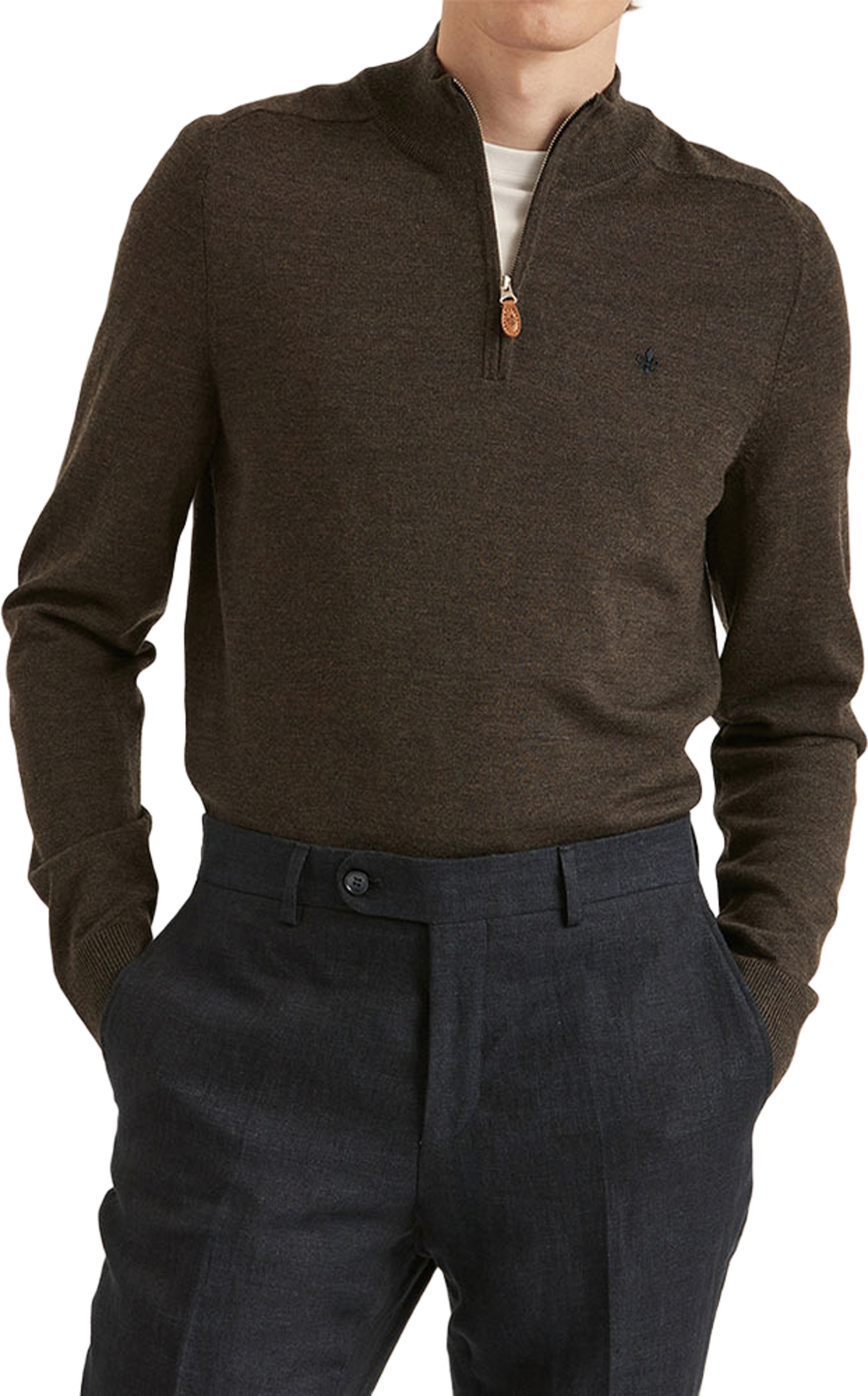 Merino John Zip, från Morris, i färgen Brown.