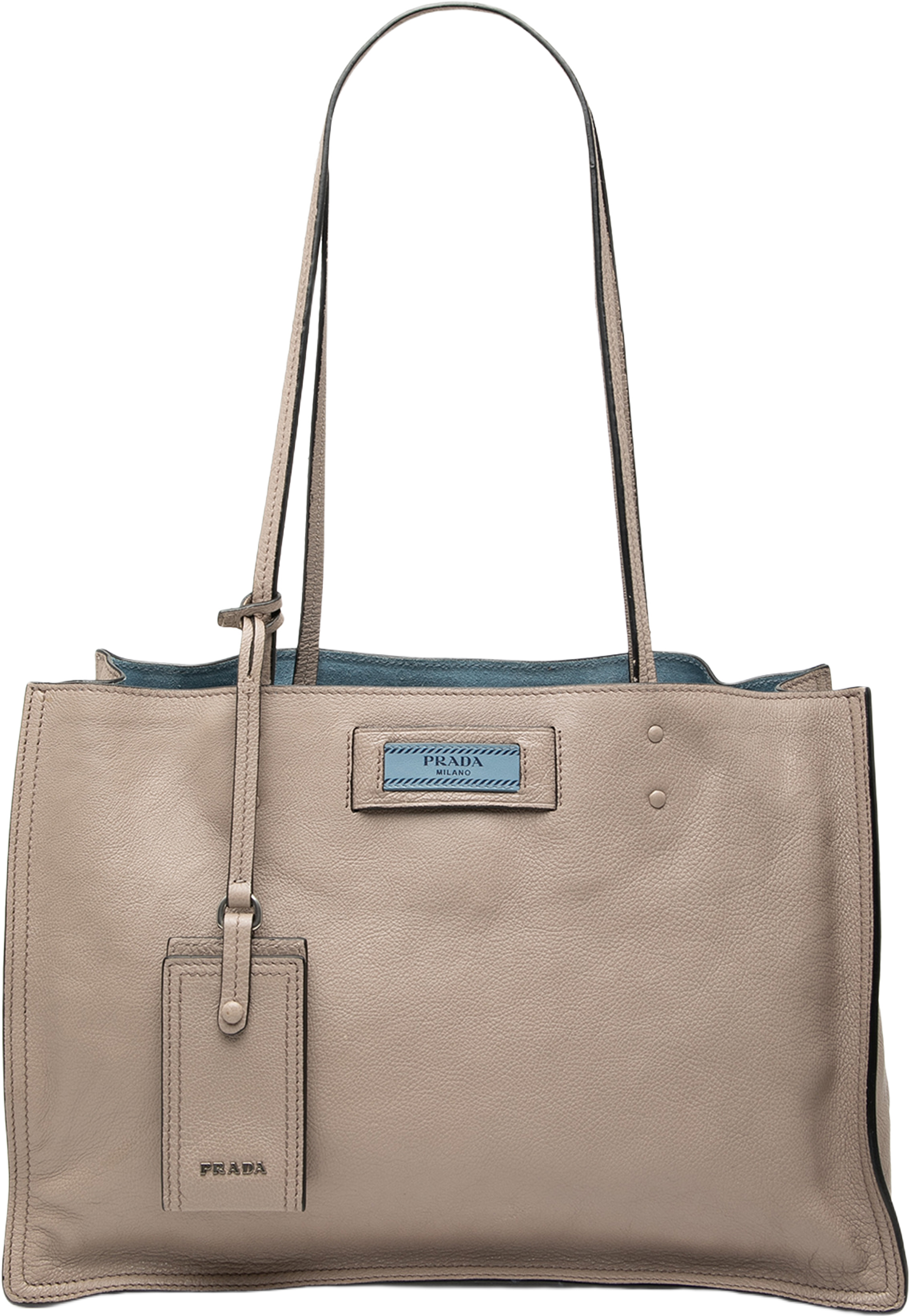 Prada Glace Calf Etiquette Tote, från Luxclusif, i färgen light gray. Klicka för att öppna bilden i stort format