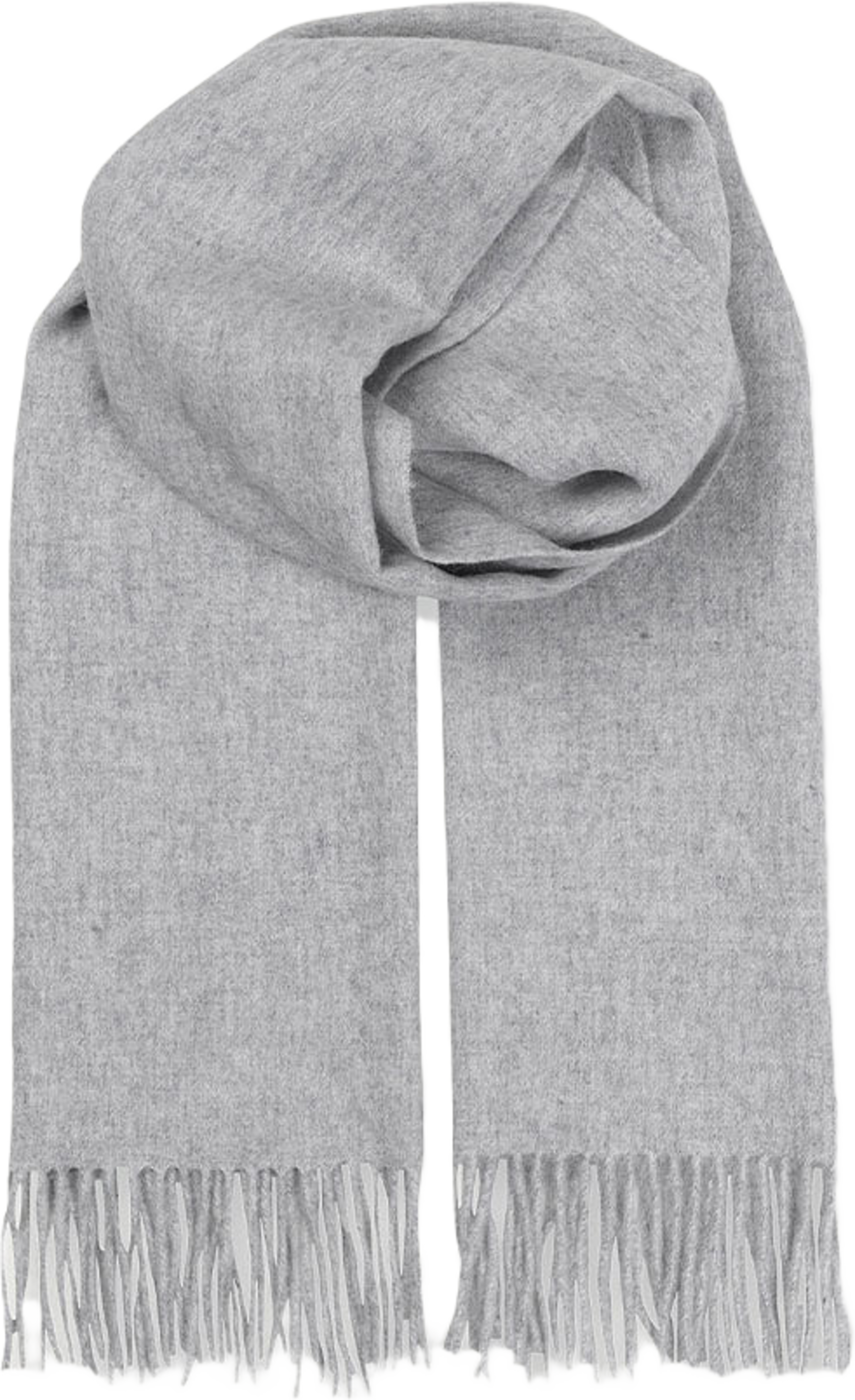 Ullscarf med fransar, från Becksöndergaard, i färgen Light Grey Melange. Klicka för att öppna bilden i stort format
