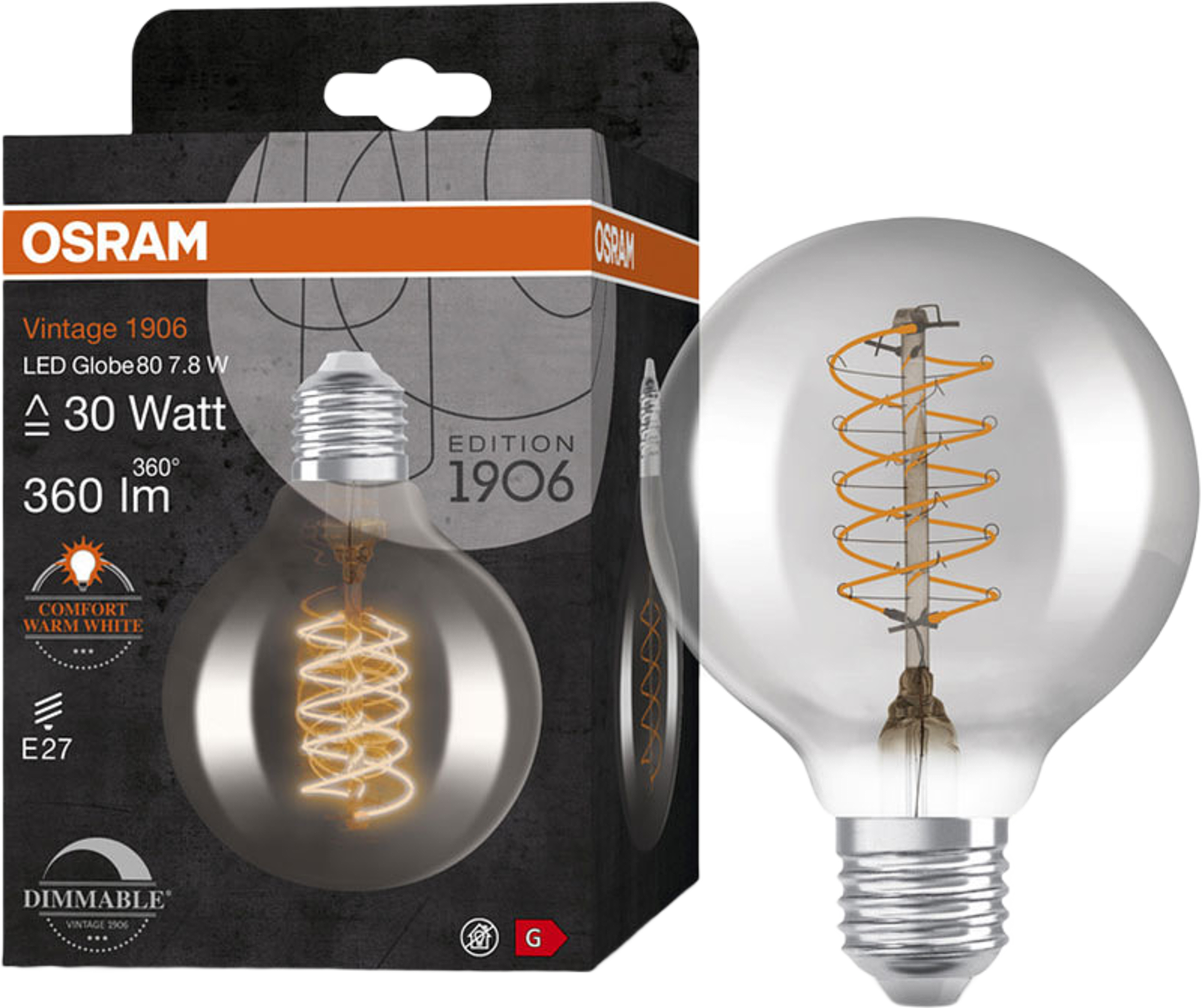 Globe80 DIM Spiral Smoke E27 Vintage 1906