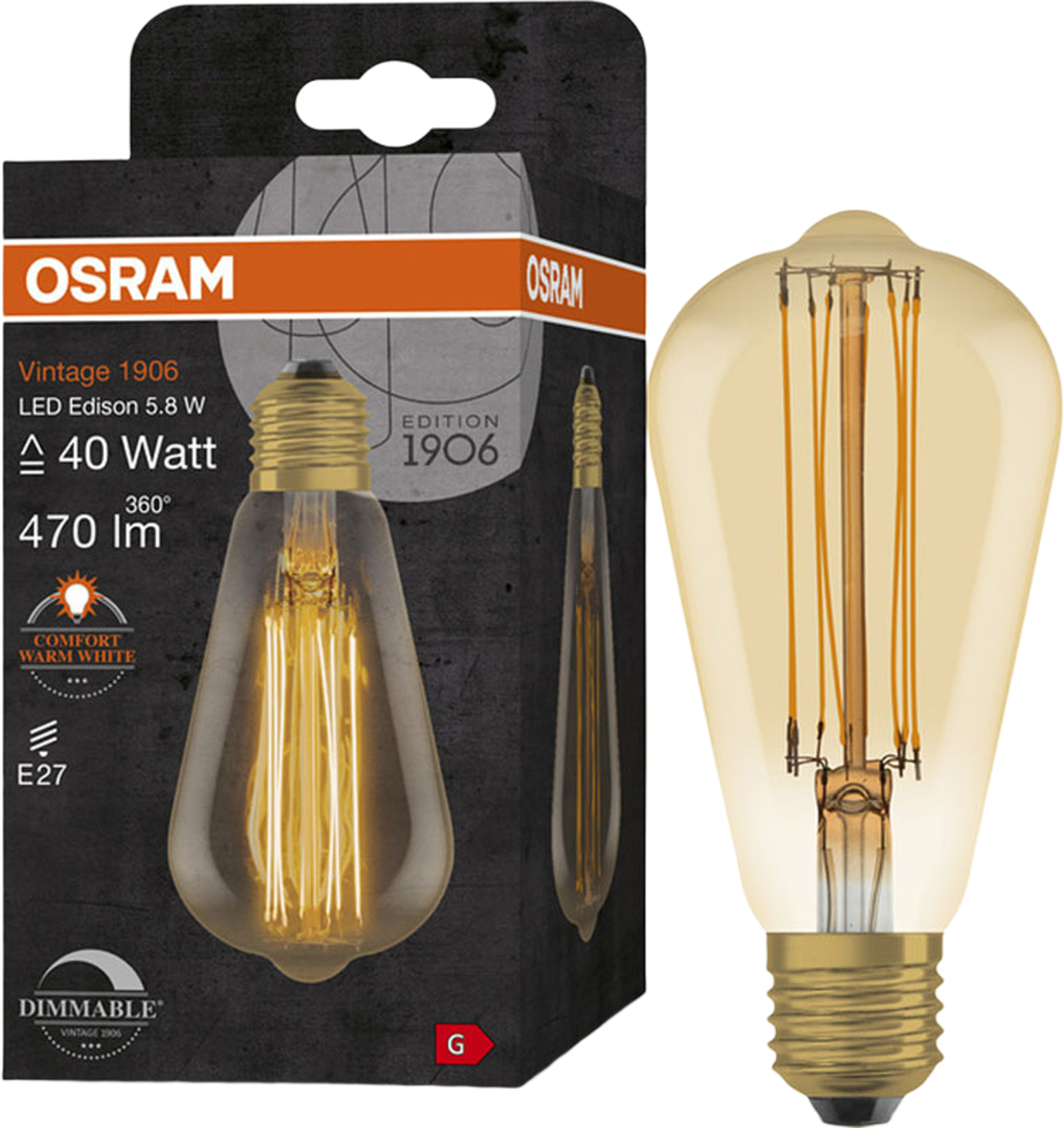 Edison DIM Straight Gold E27 Vintage 1906