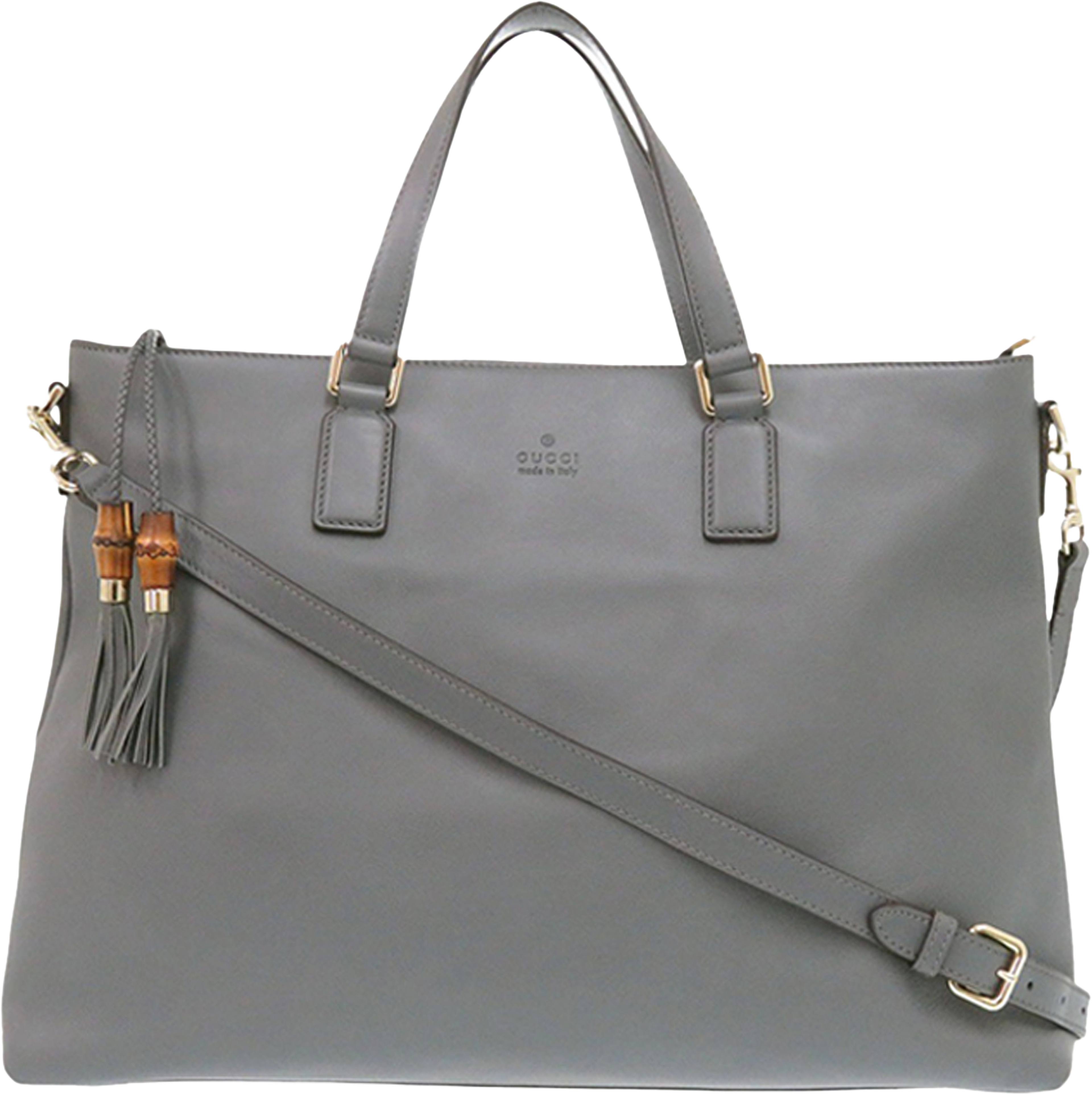 Gucci Leather Bamboo Tassel Satchel, från Luxclusif, i färgen gray. Klicka för att öppna bilden i stort format