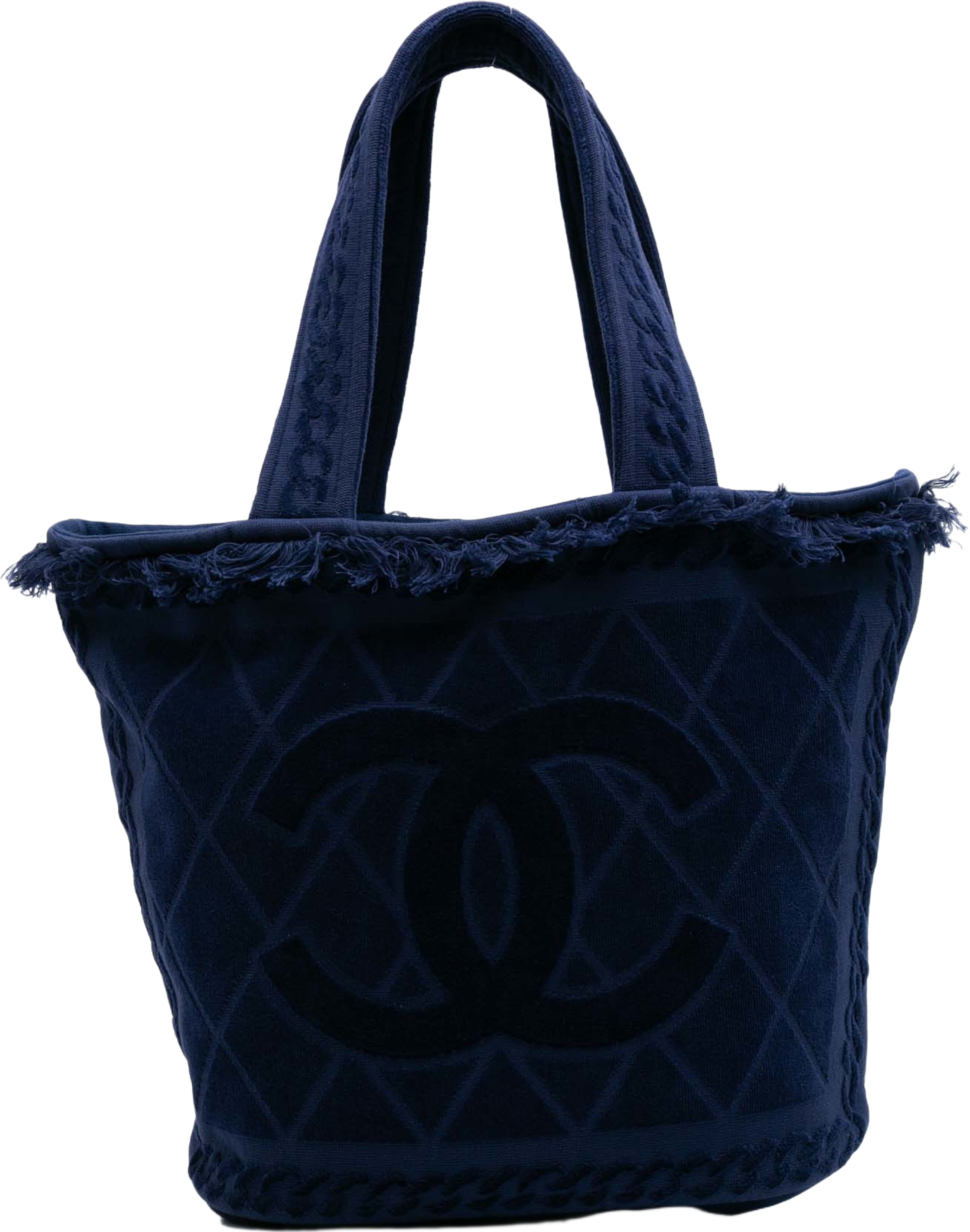 Chanel Cc Terry Cotton Beach Tote, från Luxclusif, i färgen dark blue. Klicka för att öppna bilden i stort format