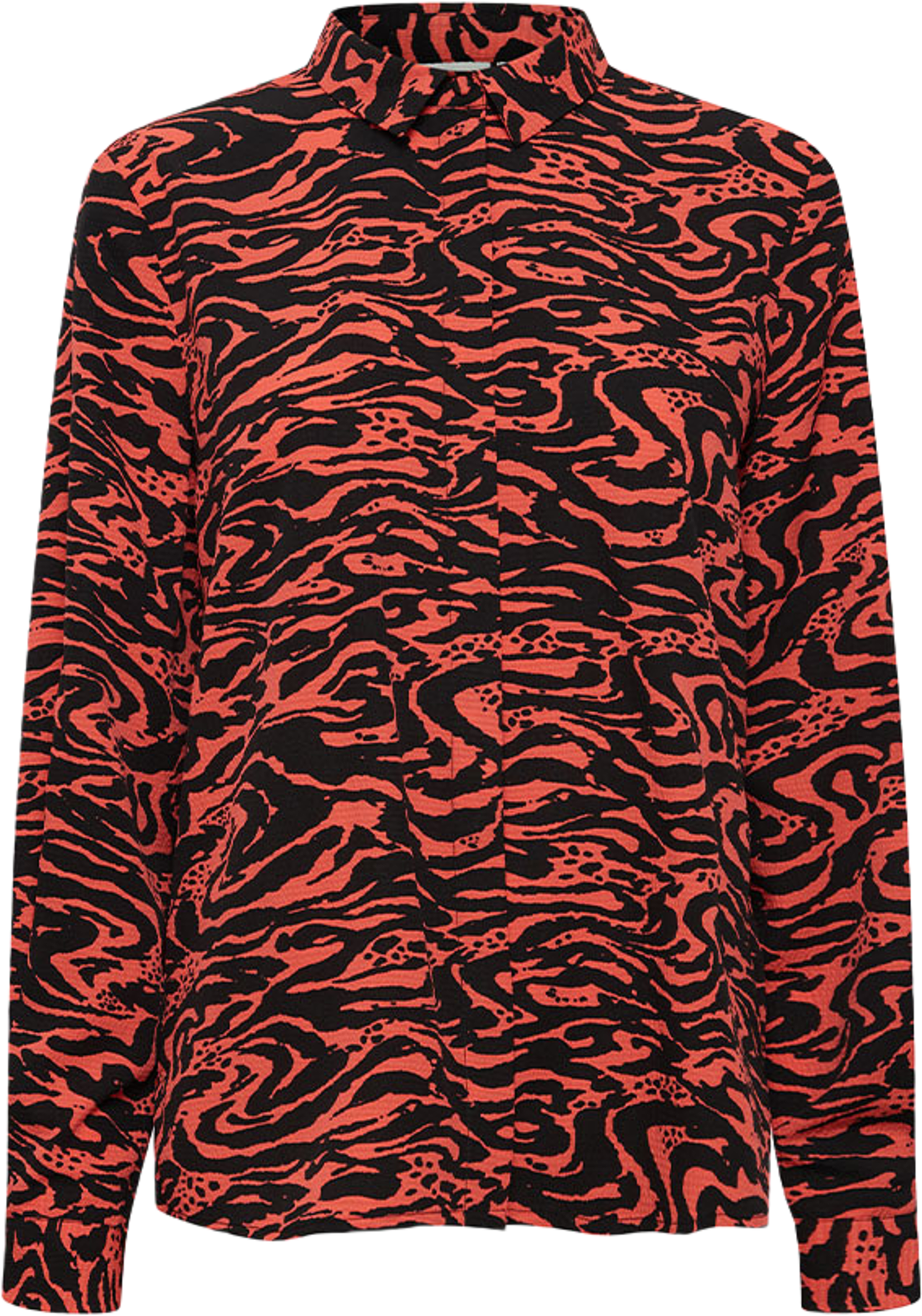 IHFANORA Shirt, från ICHI, i färgen Hot Coral Wavy Animal Aop. Klicka för att öppna bilden i stort format