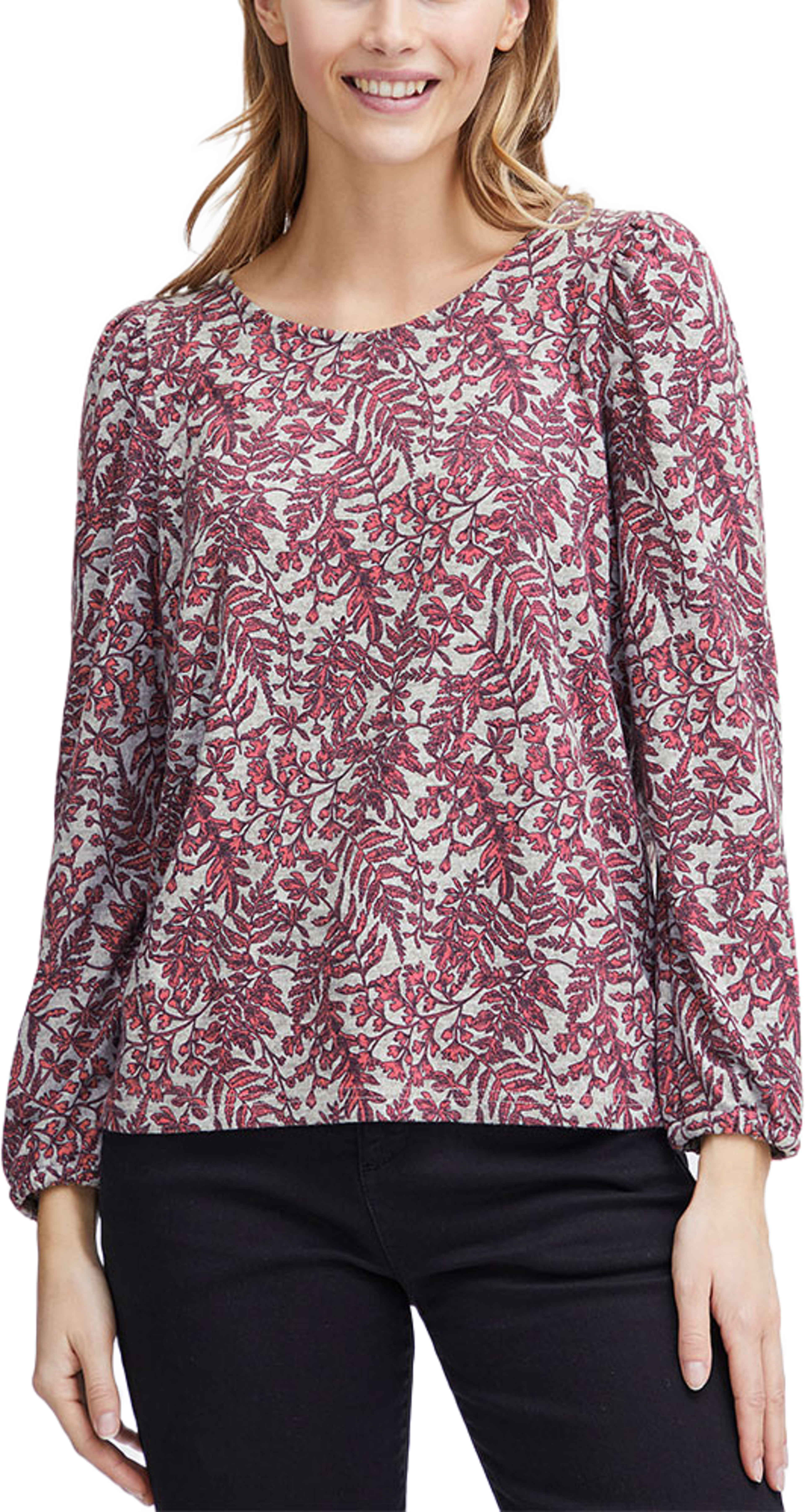 FRSOFT T-shirt, från Fransa, i färgen Carmine Rose Aop 03c. Klicka för att öppna bilden i stort format