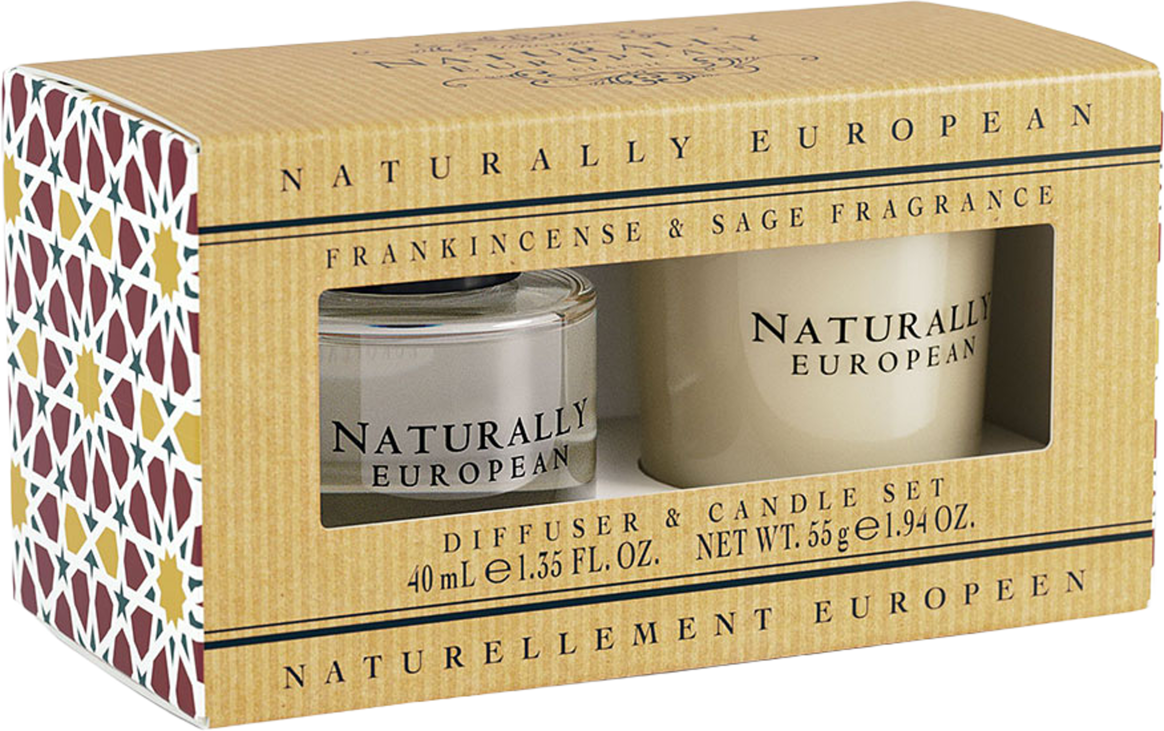 Frankincense & Sage Mini Candle & Diffuser Set, från Naturally European. Klicka för att öppna bilden i stort format