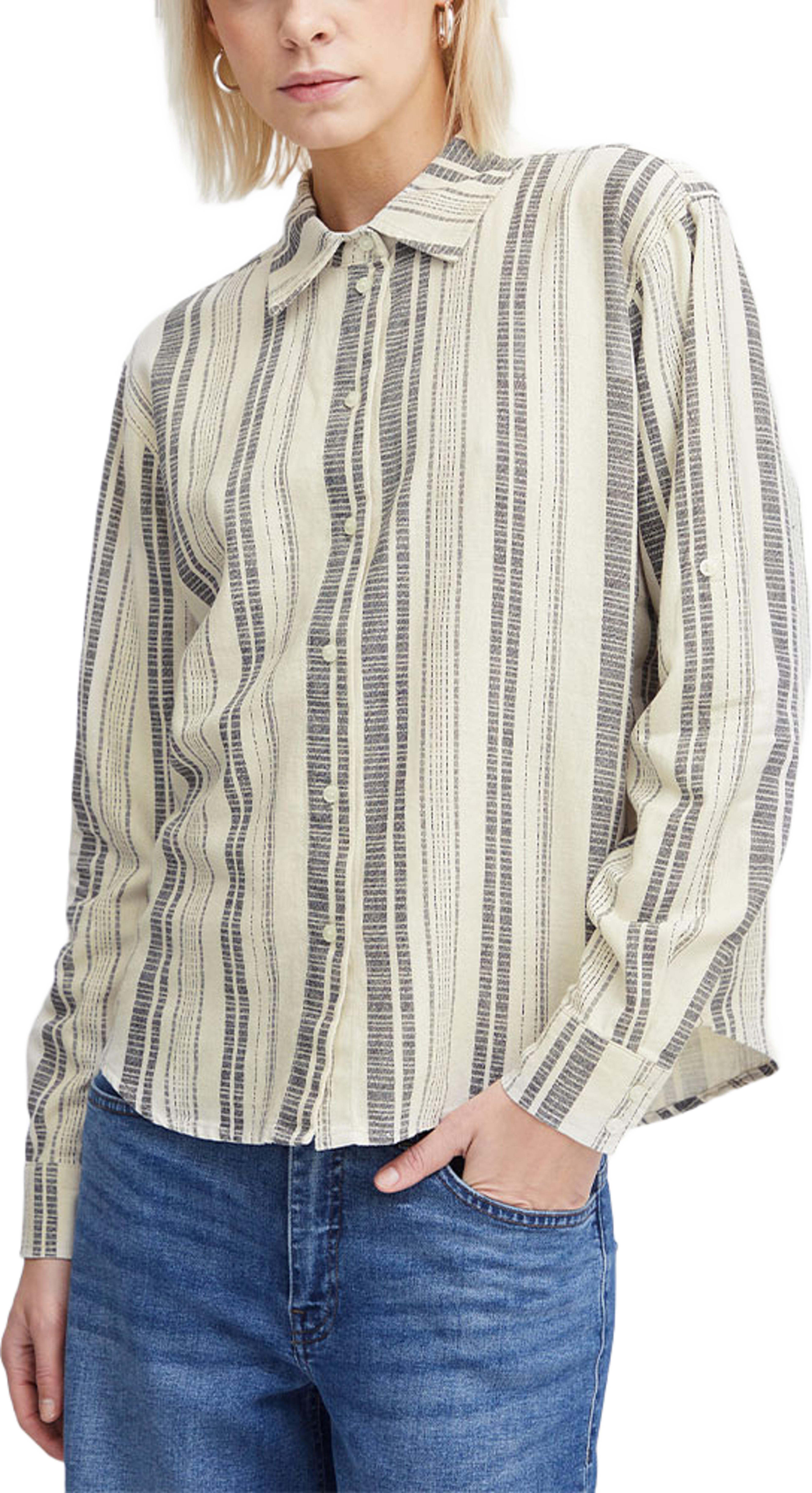 IHLINO Shirt, från ICHI, i färgen Black Stripe Aop. Klicka för att öppna bilden i stort format