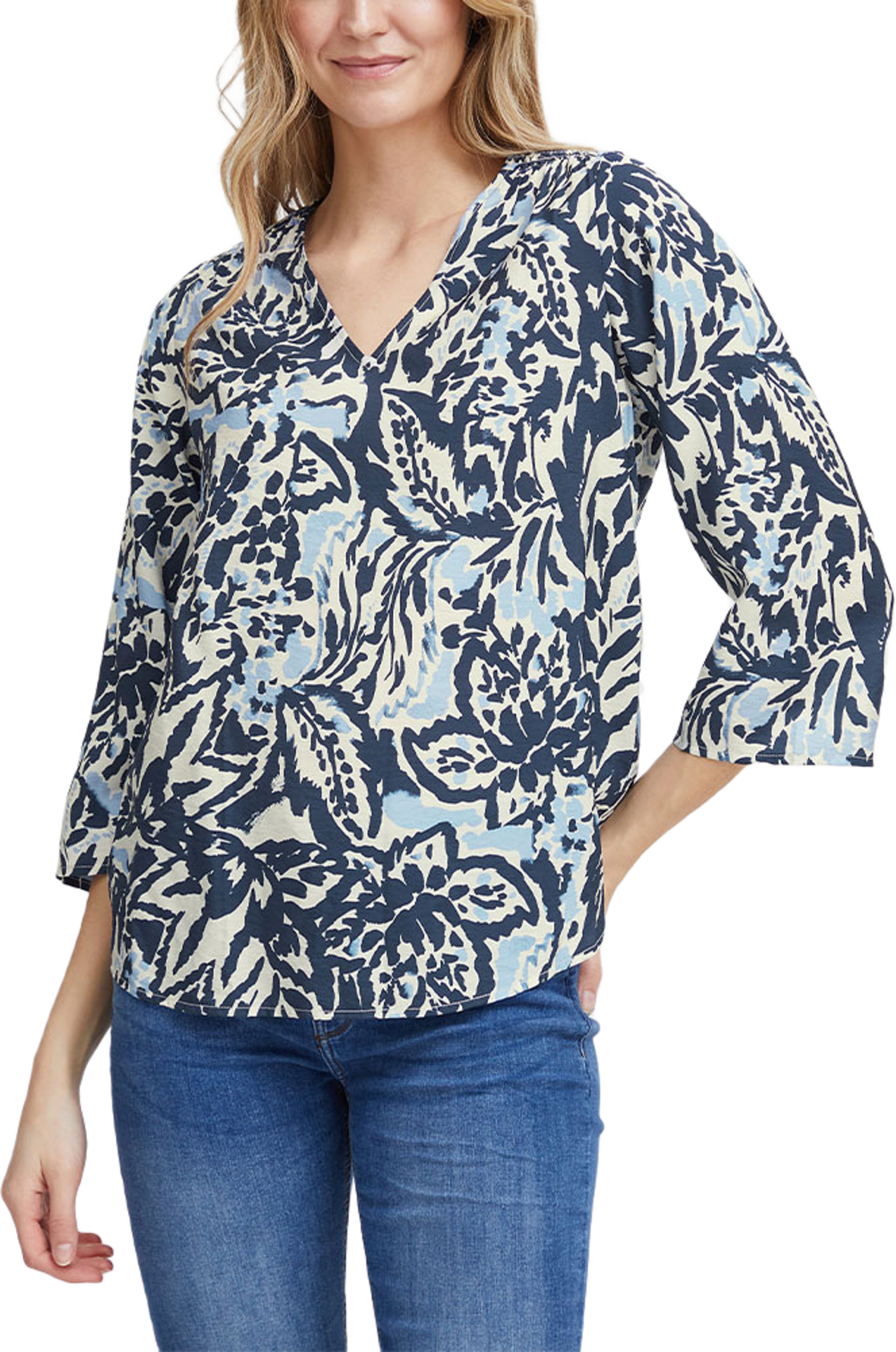 FRBITA Blouse, från Fransa, i färgen Navy Blazer Aop Ms24 01a. Klicka för att öppna bilden i stort format