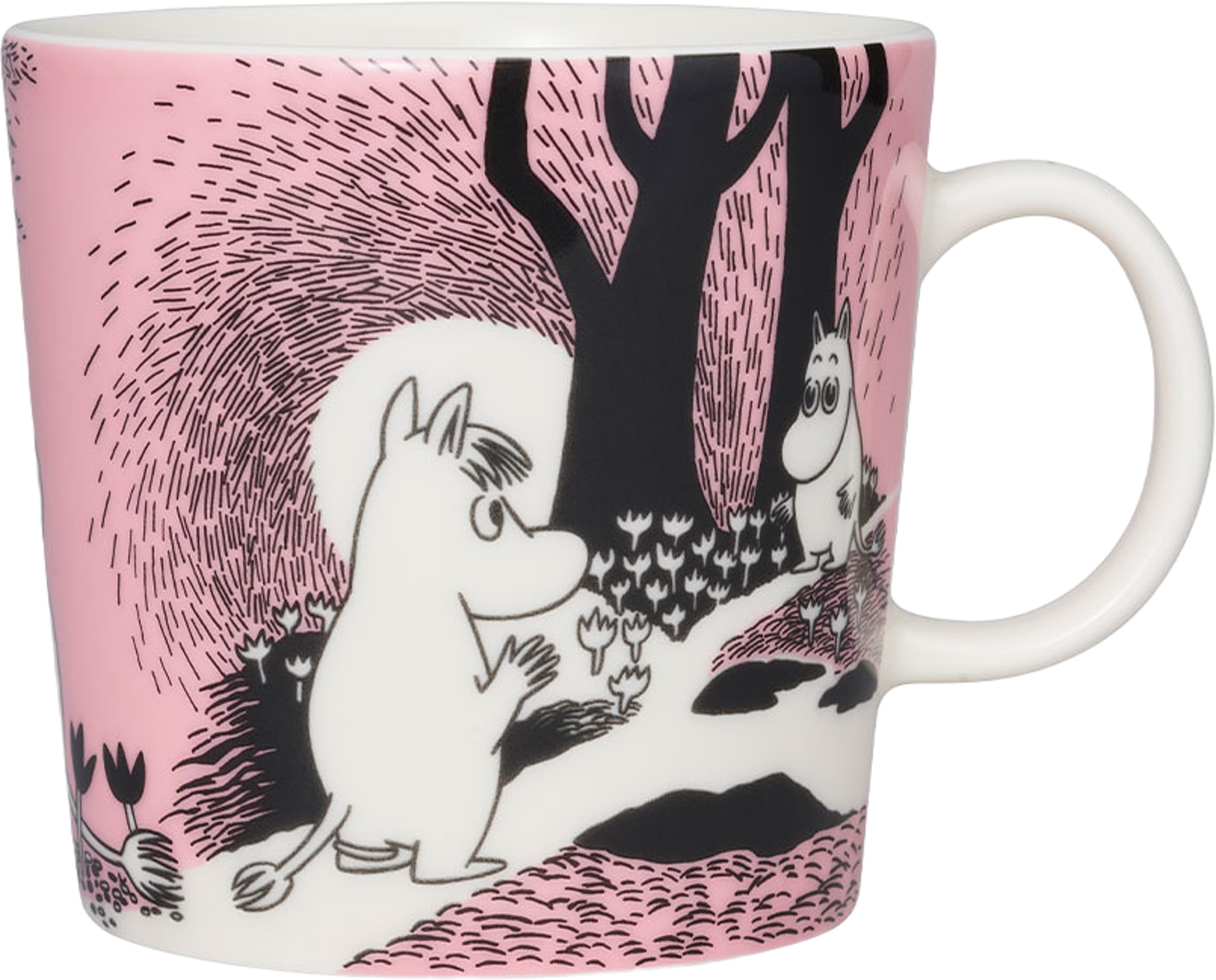Muminmugg 40 cl Kärlek, från Moomin Arabia, i färgen Rosa. Klicka för att öppna bilden i stort format