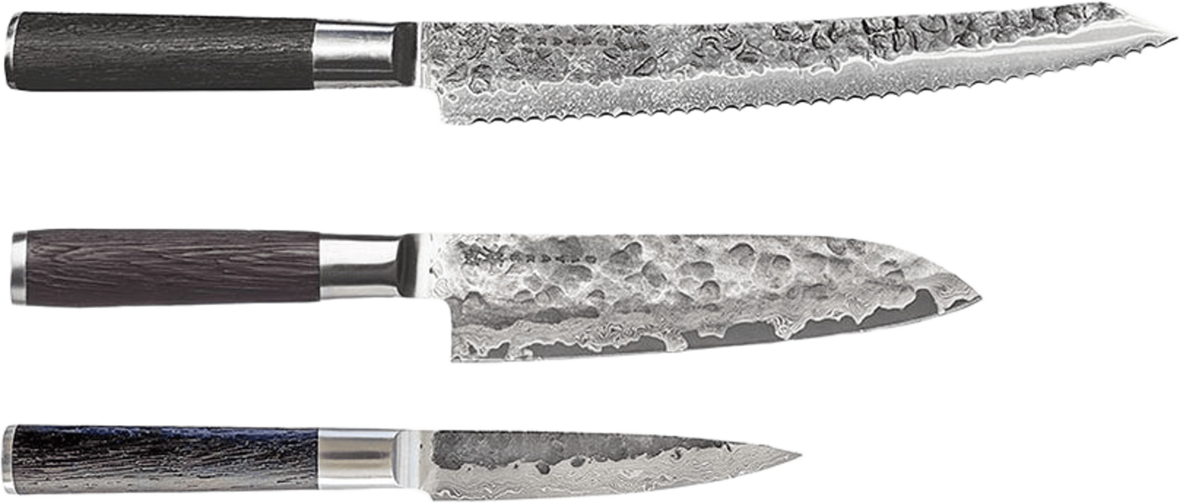 3 dels set (Brödsåg, petty 11cm, Santoku 18cm)