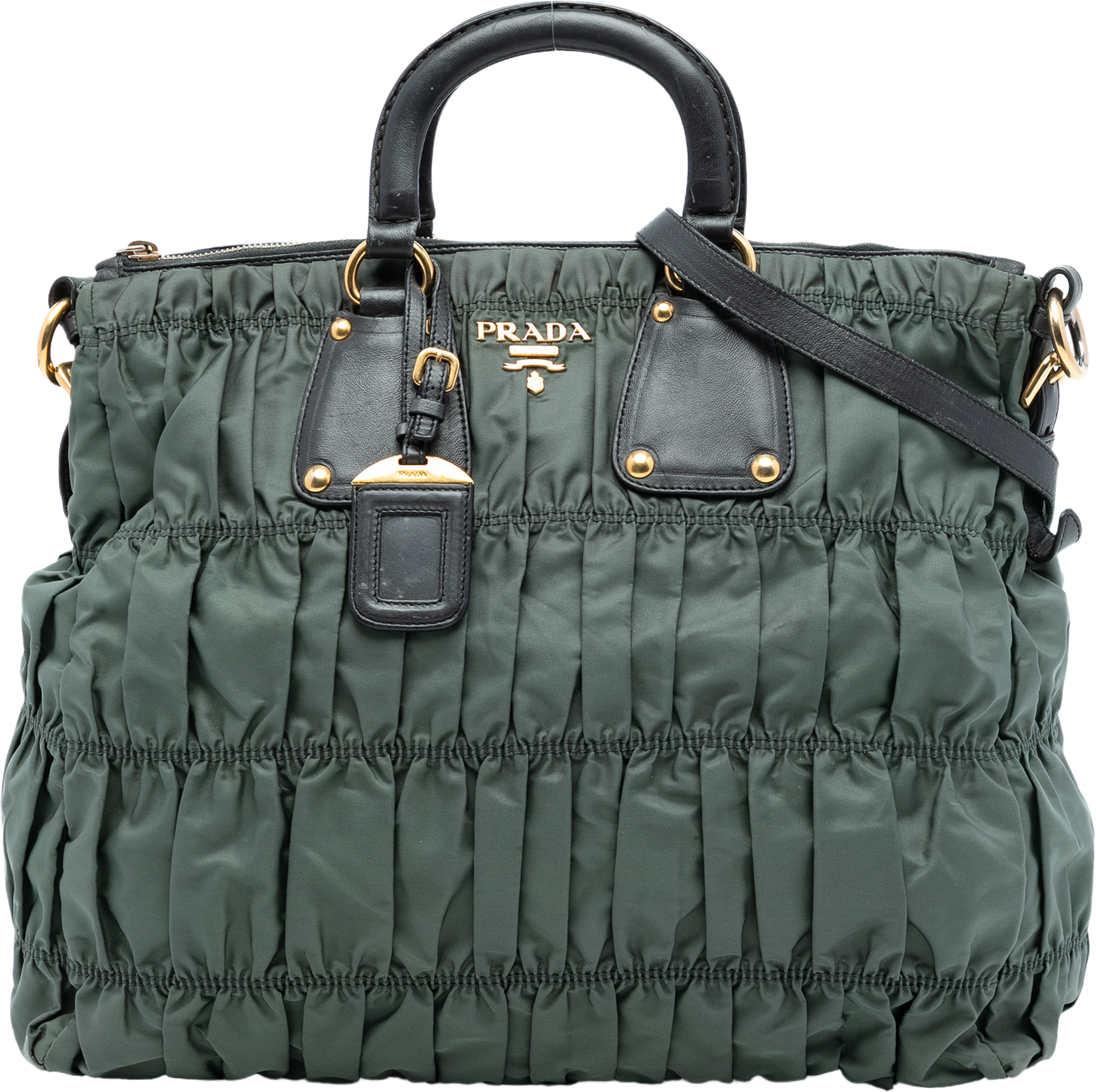 Prada Tessuto Gaufre Tote, från Luxclusif, i färgen green. Klicka för att öppna bilden i stort format