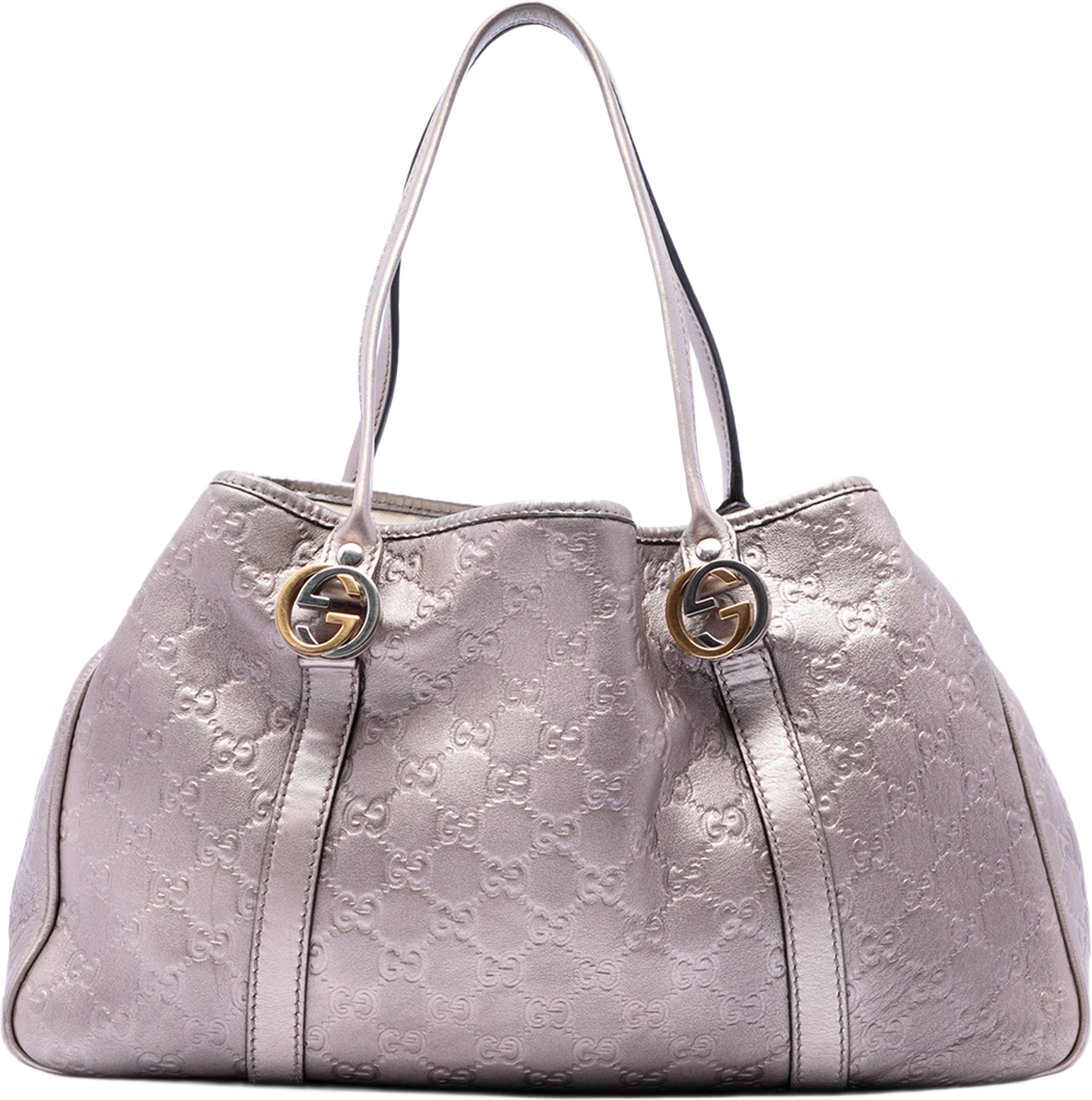 Gucci Metallic Guccissima Twins Tote, från Luxclusif, i färgen light purple. Klicka för att öppna bilden i stort format
