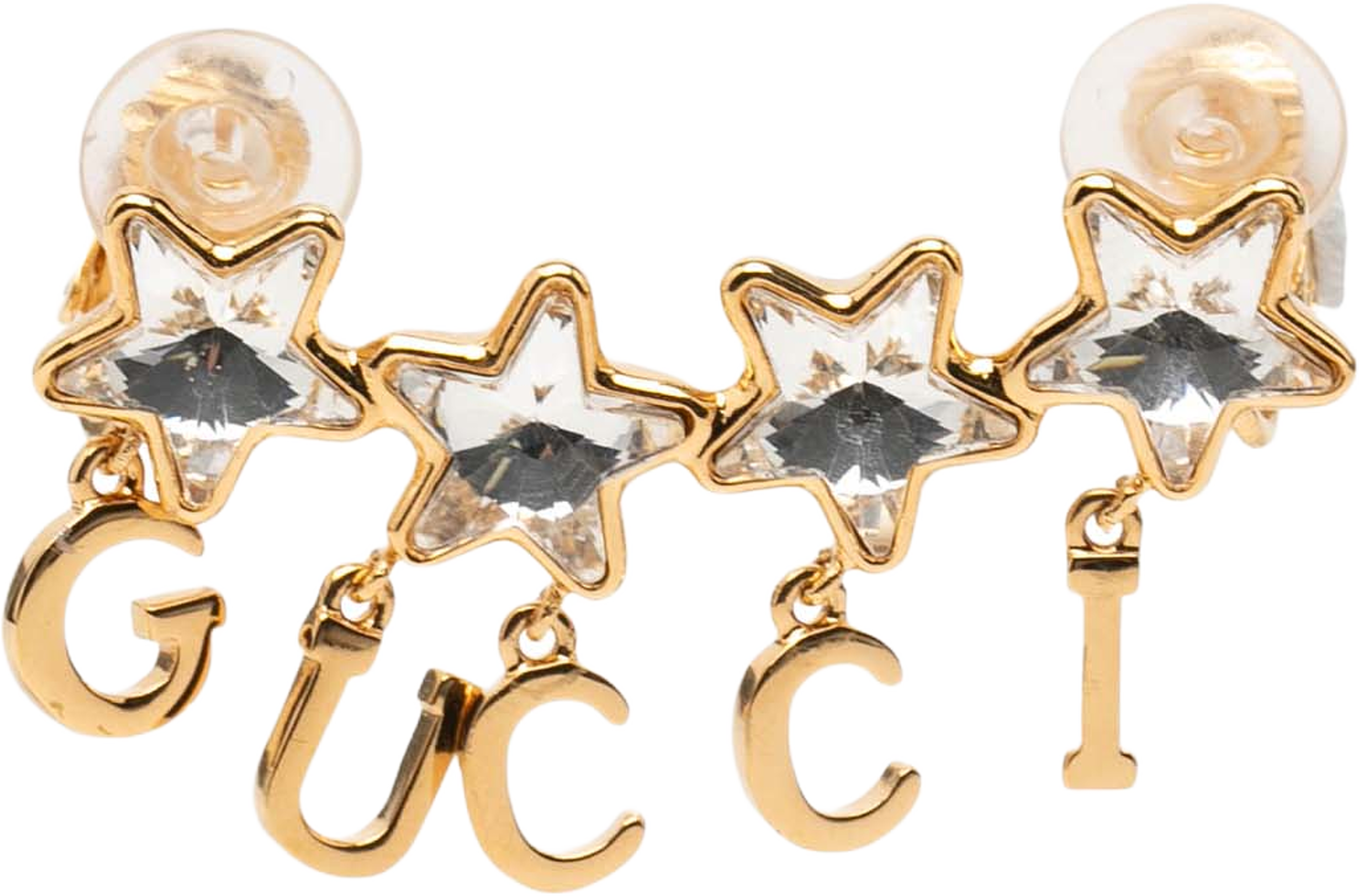 Gucci Gold Plated Crystal Star Script Ear Cuff, från Luxclusif, i färgen gold. Klicka för att öppna bilden i stort format