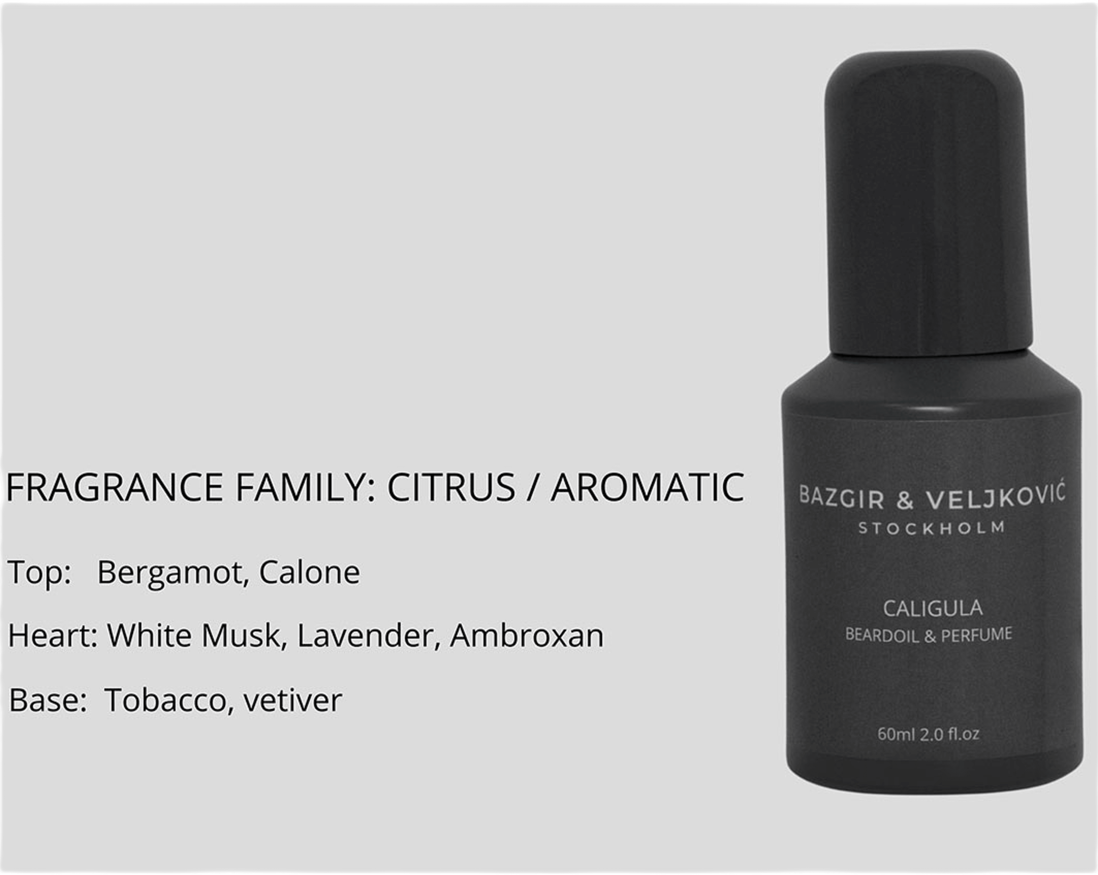 Caligula, Beard Oil & Perfume, från Bazgir & Veljkovic. Klicka för att öppna bilden i stort format