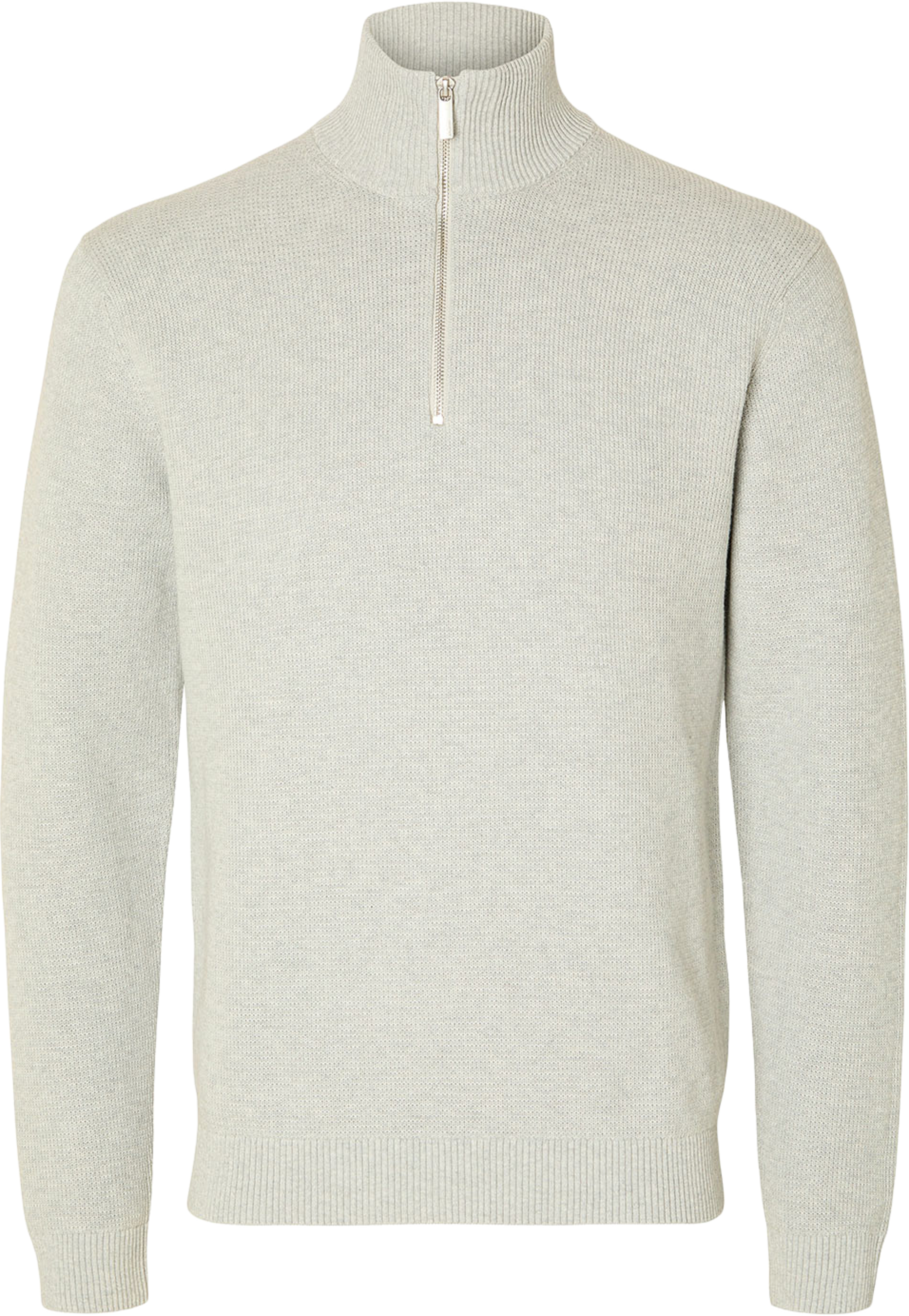 Stickad Tröja Half Zip DANE, från Selected Homme, i färgen Light Grey Melange. Klicka för att öppna bilden i stort format