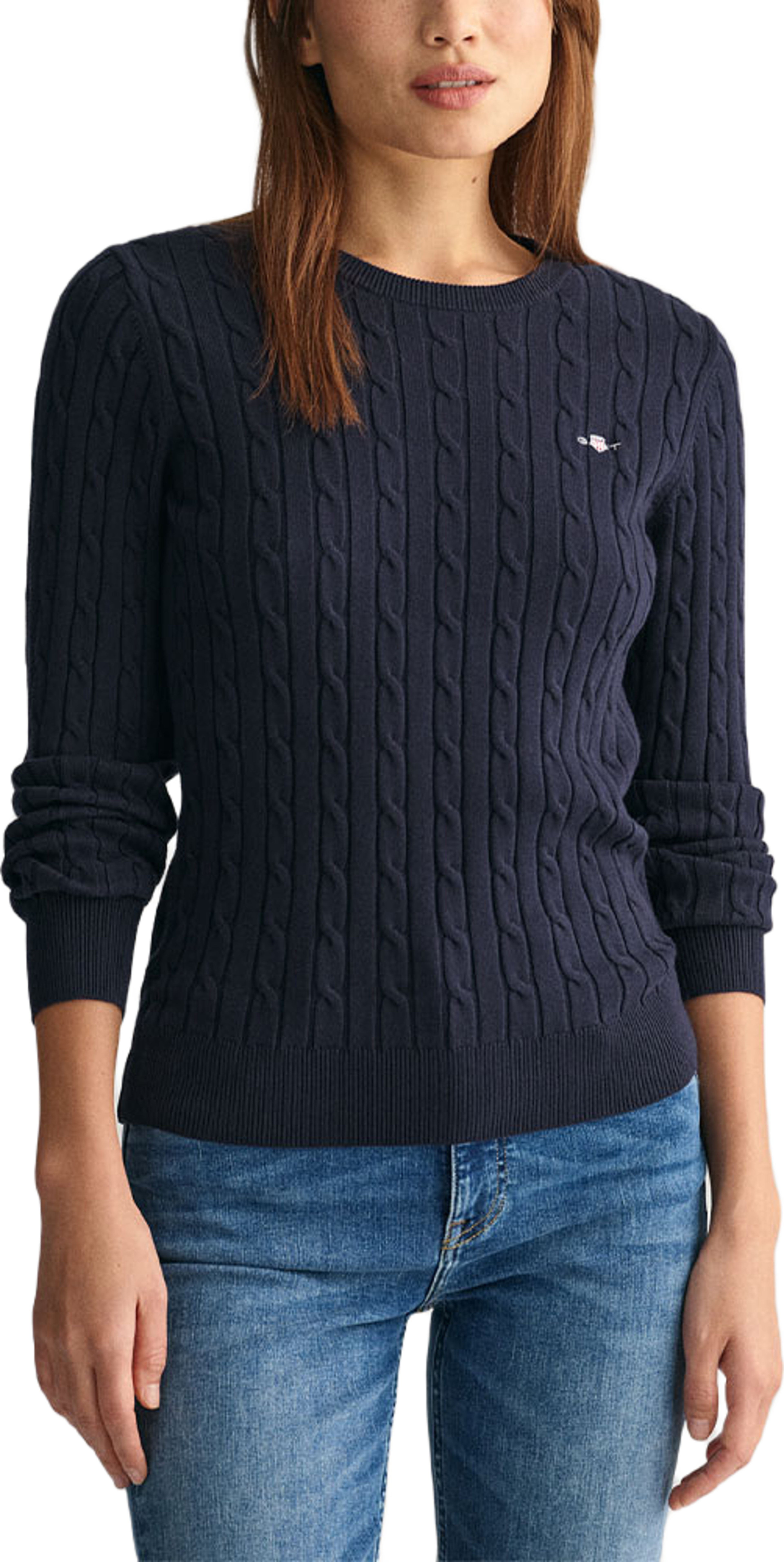 STRETCH COTTON CABLE C-NECK