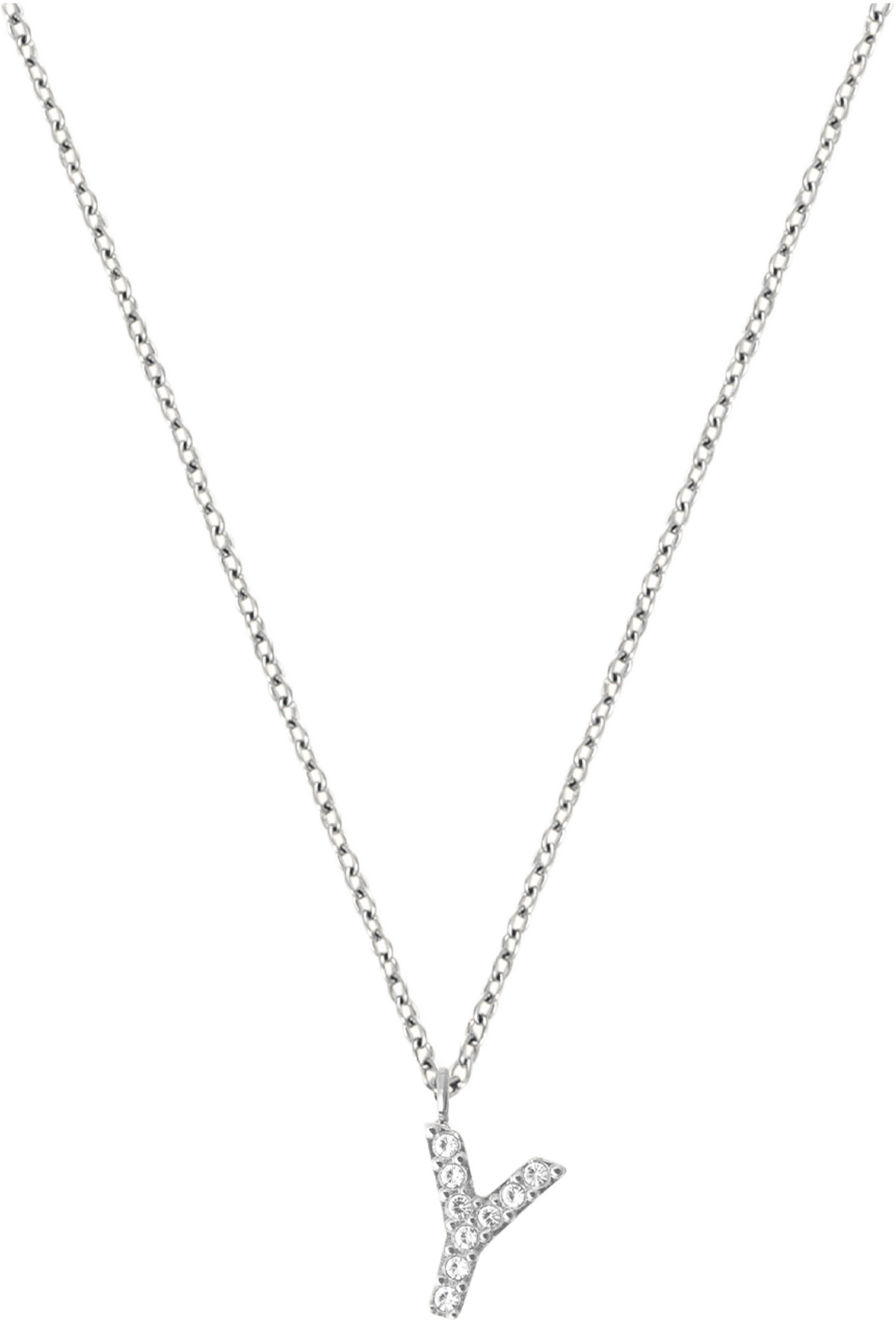 Petite Stone Letter Y Steel Necklace, från Mockberg, i färgen Silver. Klicka för att öppna bilden i stort format