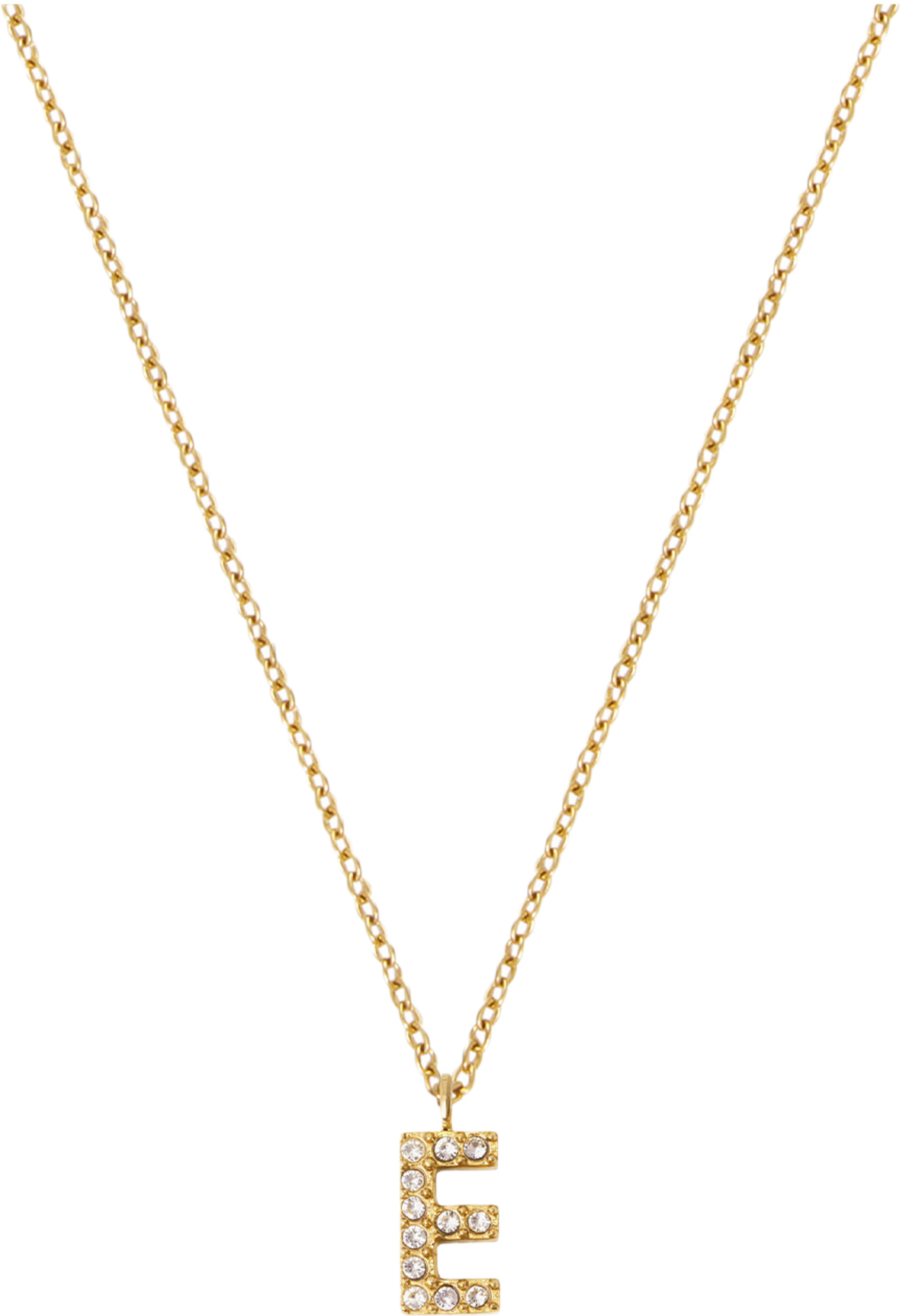 Petite Stone Letter E Gold Necklace, från Mockberg, i färgen Gold. Klicka för att öppna bilden i stort format