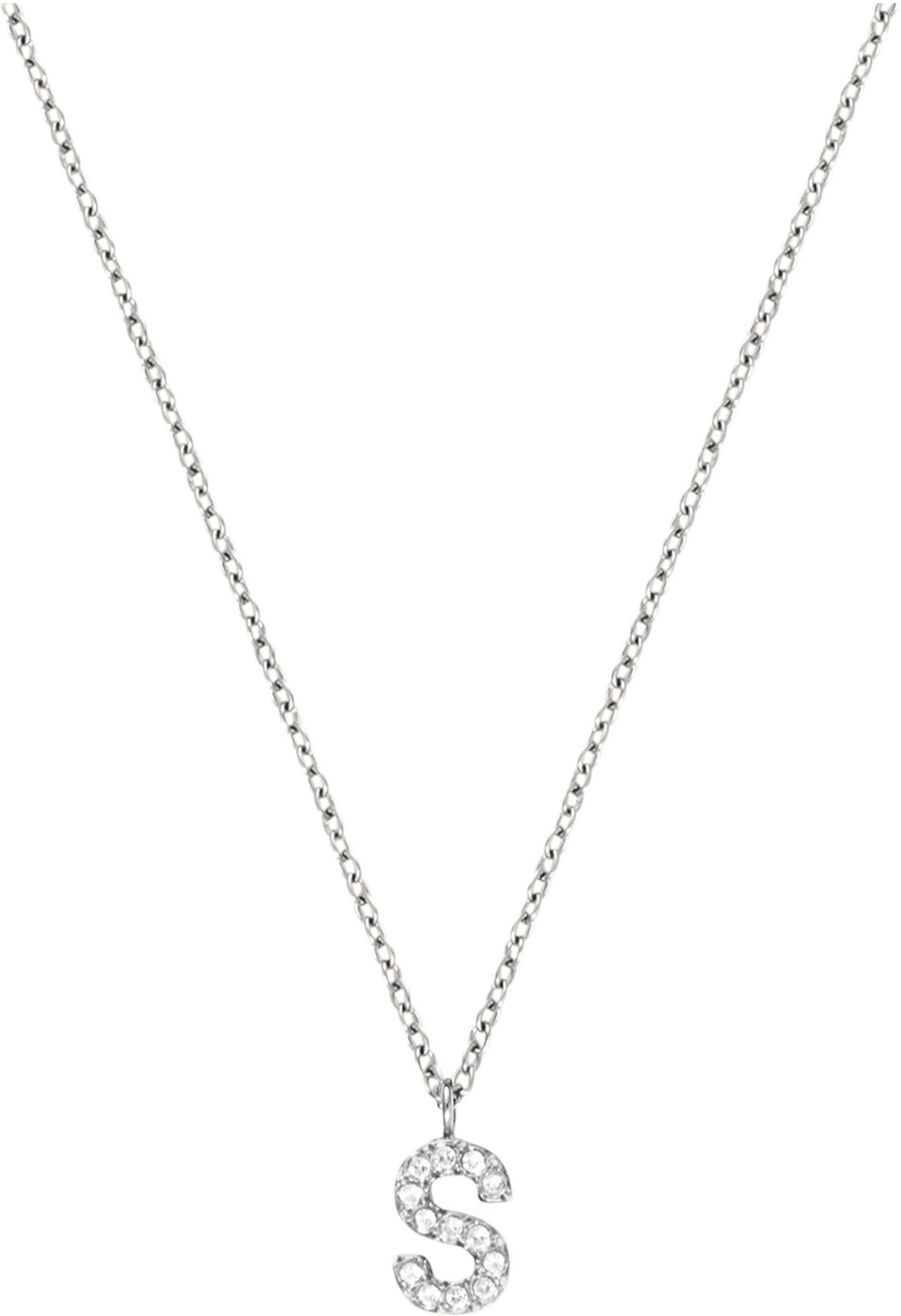 Petite Stone Letter S Steel Necklace, från Mockberg, i färgen Silver. Klicka för att öppna bilden i stort format