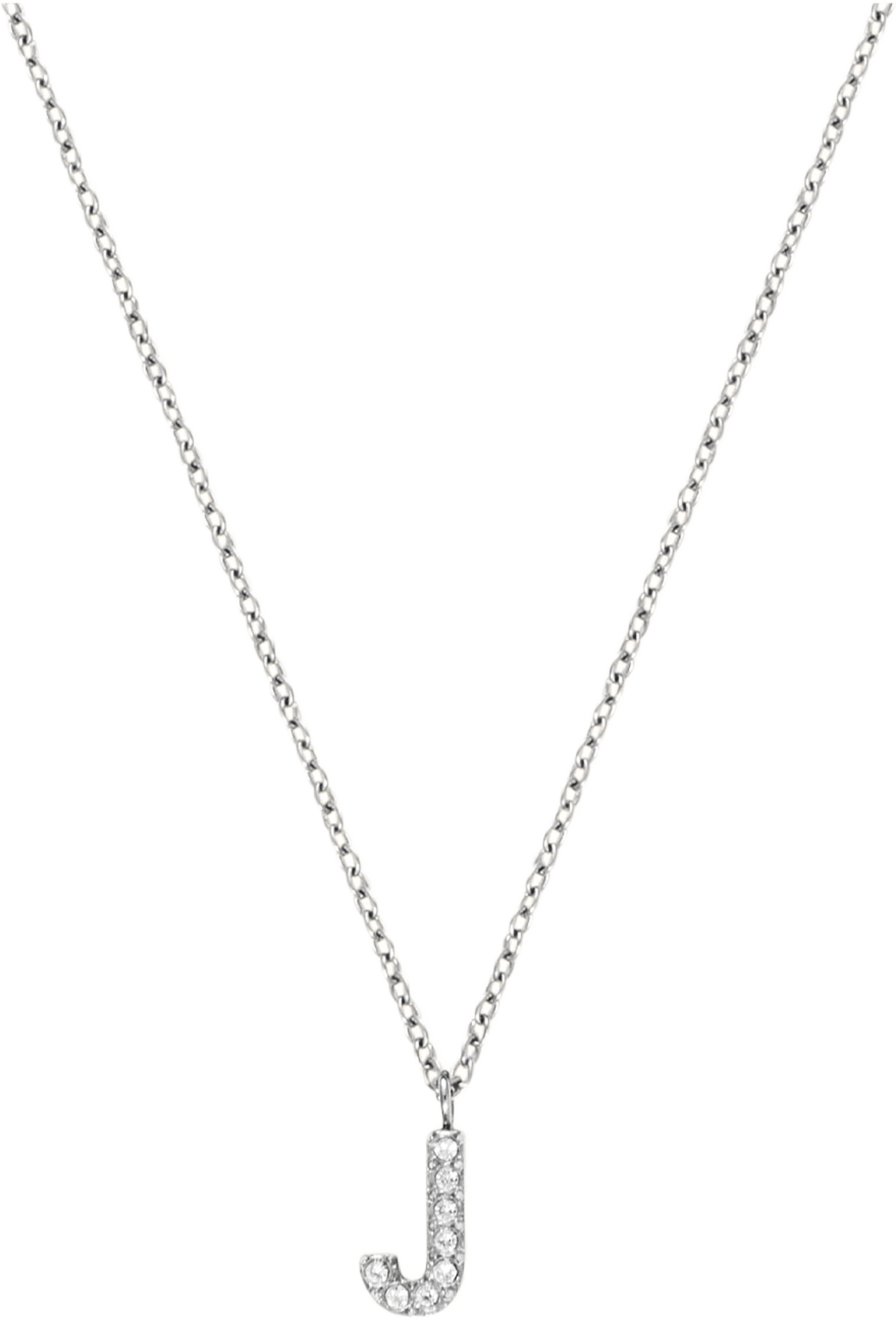 Petite Stone Letter J Steel Necklace, från Mockberg, i färgen Silver. Klicka för att öppna bilden i stort format