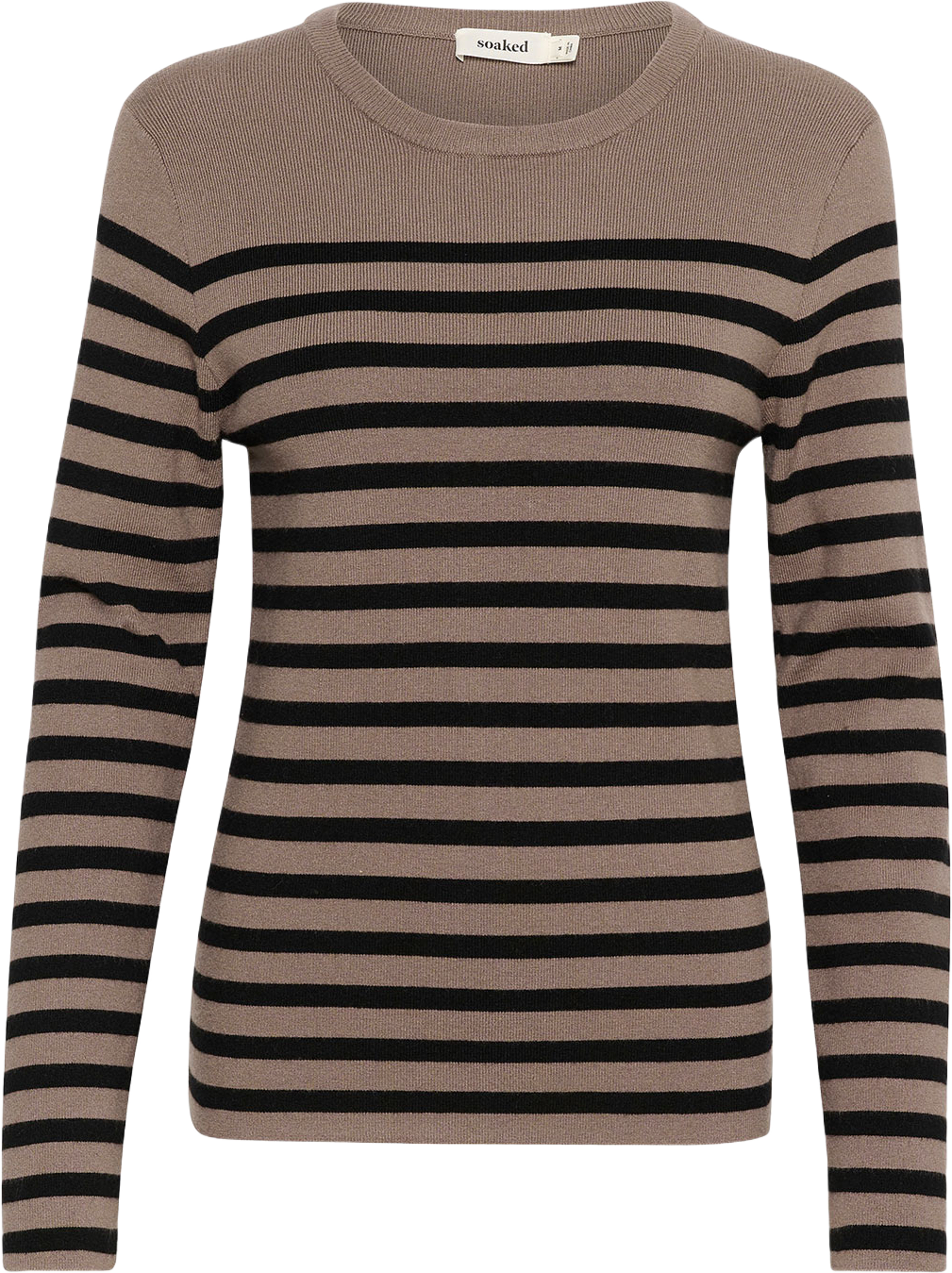 SLPina Striped Tee, från Soaked In Luxury, i färgen Walnut With Black Stripe. Klicka för att öppna bilden i stort format