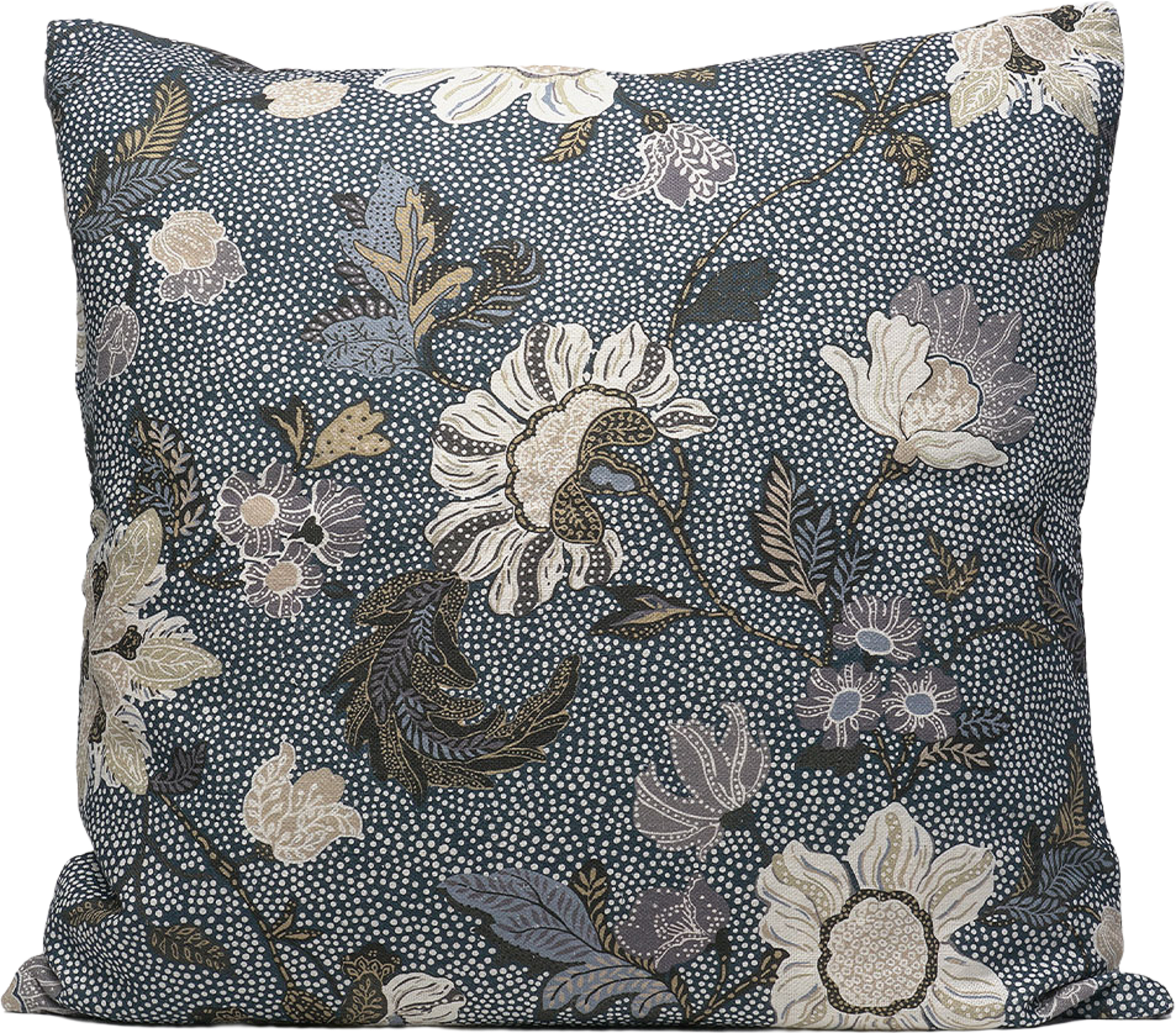 Cushion Cover 50x50 Denim Blue Flower Linen