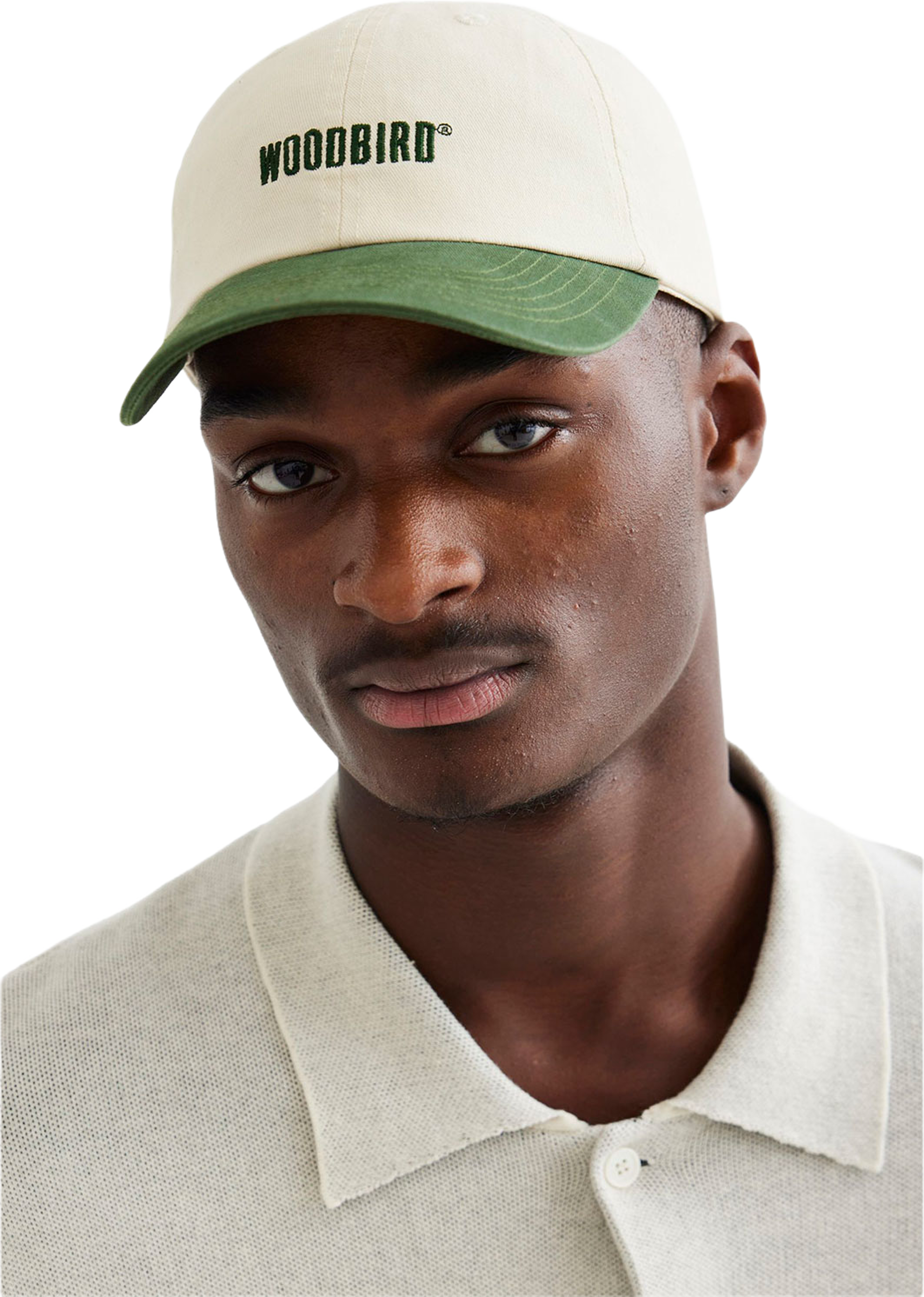 Core Twill Cap, från Woodbird, i färgen Offwhite-army. Klicka för att öppna bilden i stort format