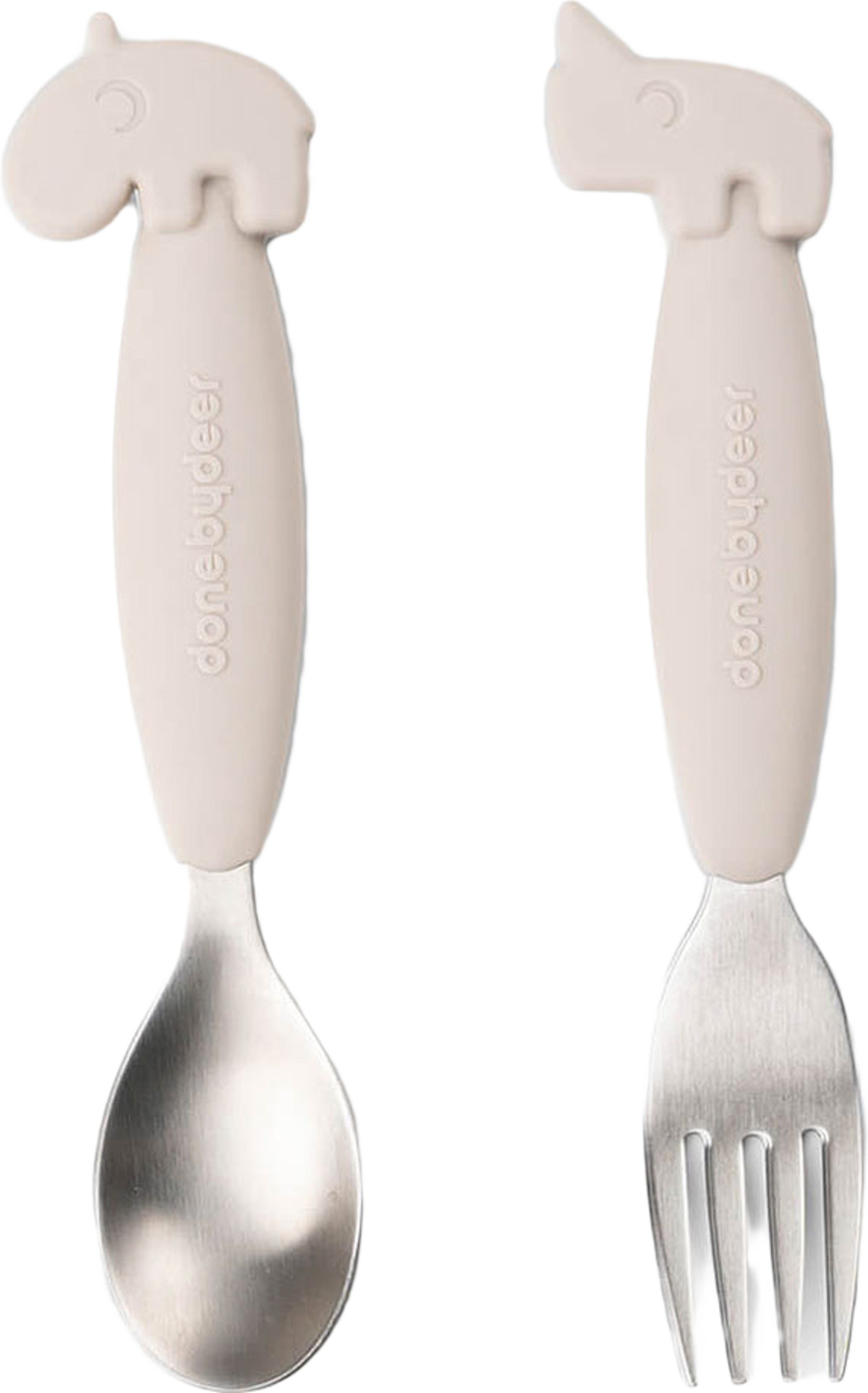 Easy-grip spoon and fork set Deer friends Sand