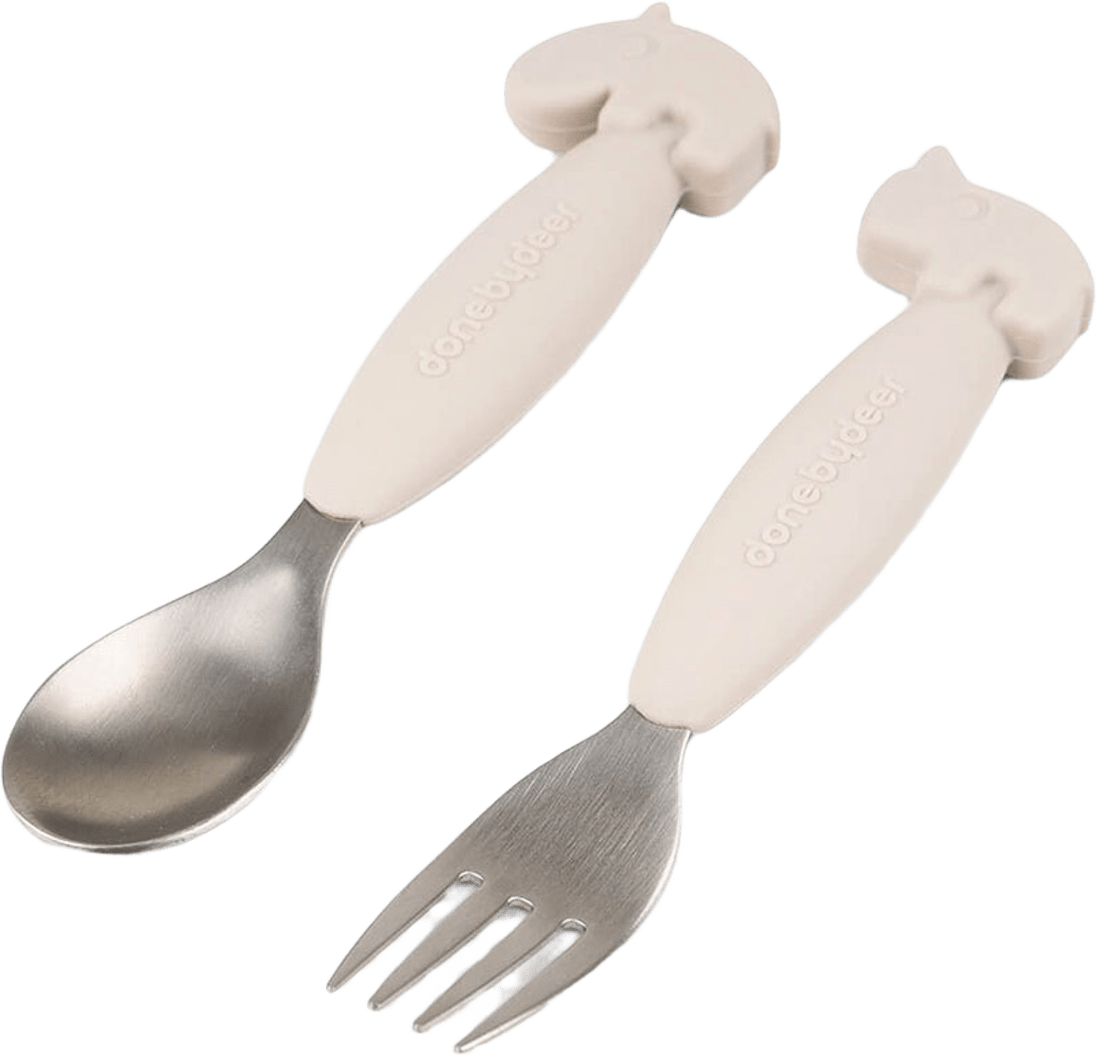 Easy-grip spoon and fork set Deer friends Sand