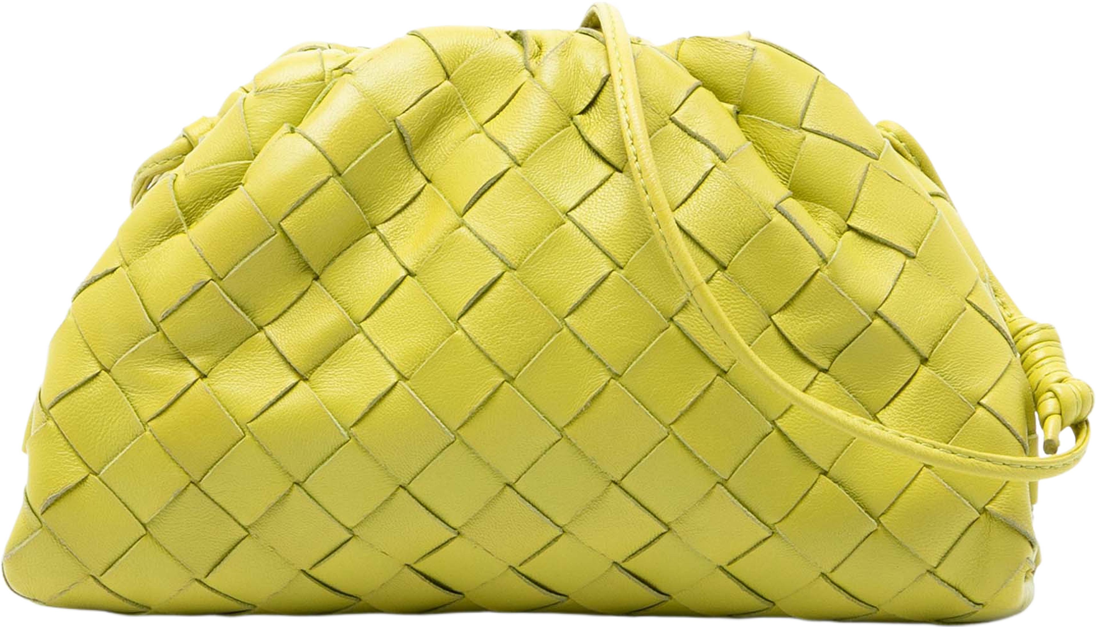 Bottega Veneta Nappa Intrecciato The Mini Pouch Crossbody, från Luxclusif, i färgen yellow. Klicka för att öppna bilden i stort format