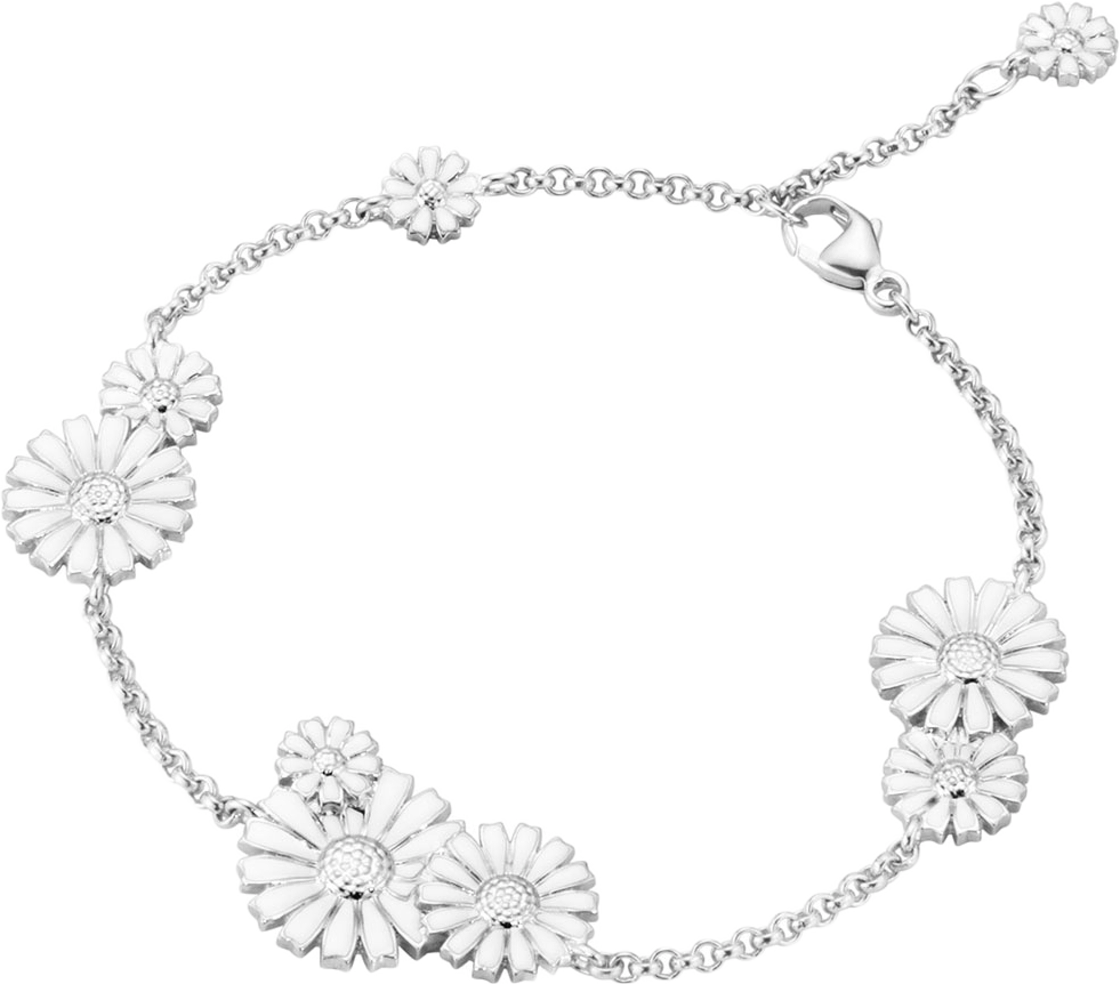 DAISY ARMBAND M 9 BLOMMOR RH SILVER OCH VIT EMALJ 18,5CM, från Georg Jensen, i färgen White.