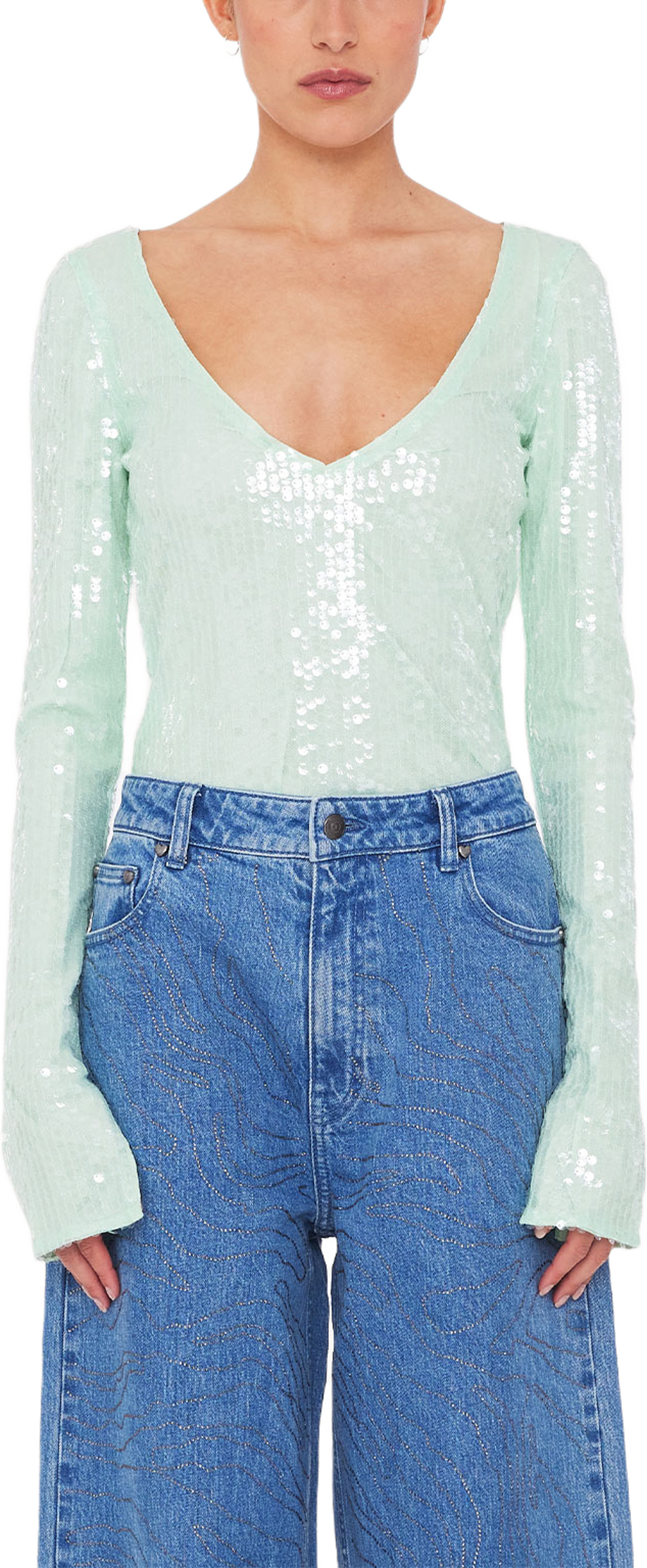 Sequins V-Neck Top