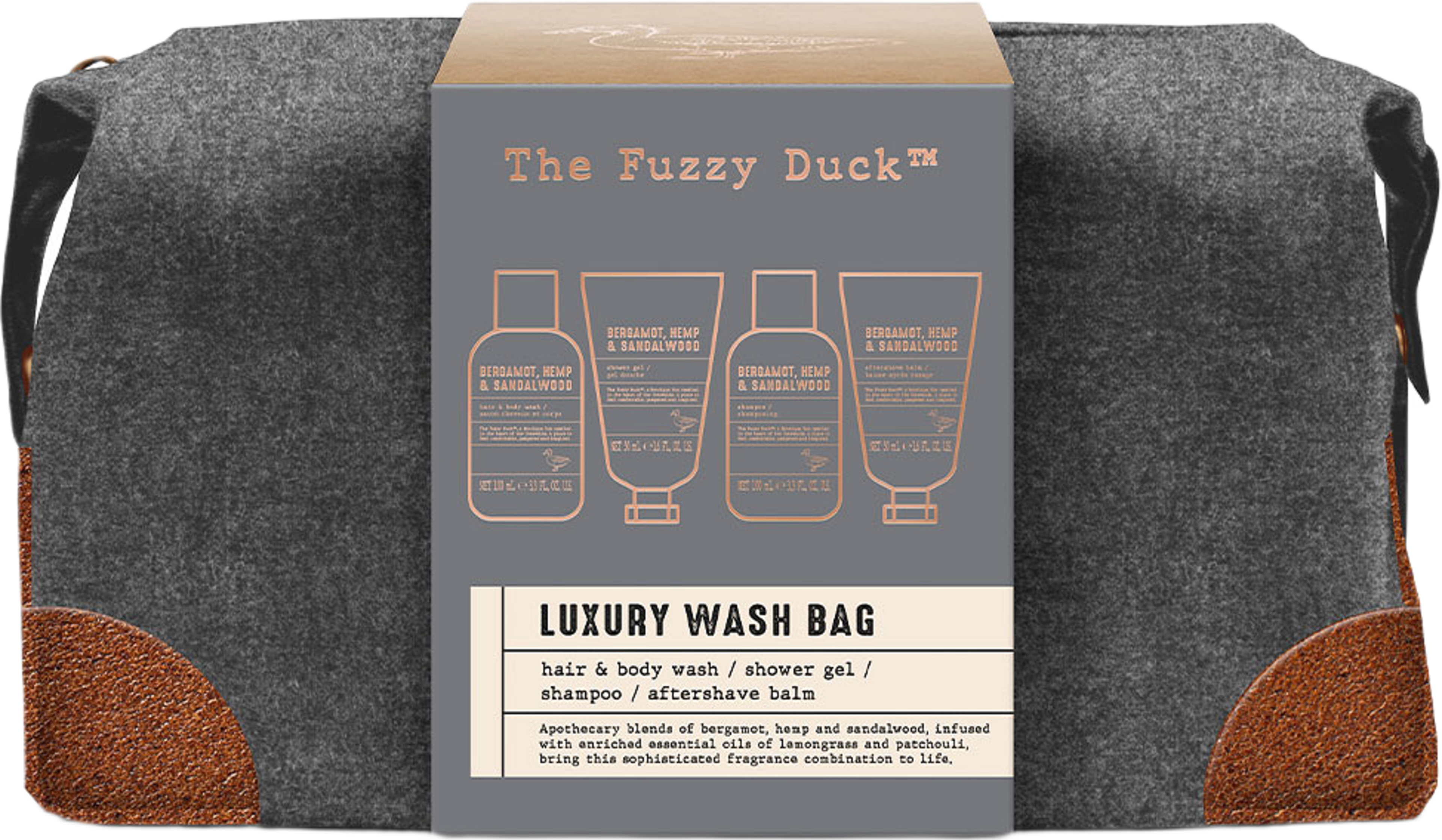 The Fuzzy Duck Men's Bergamot, Hemp & Sandalwood Wash Bag Gift Set