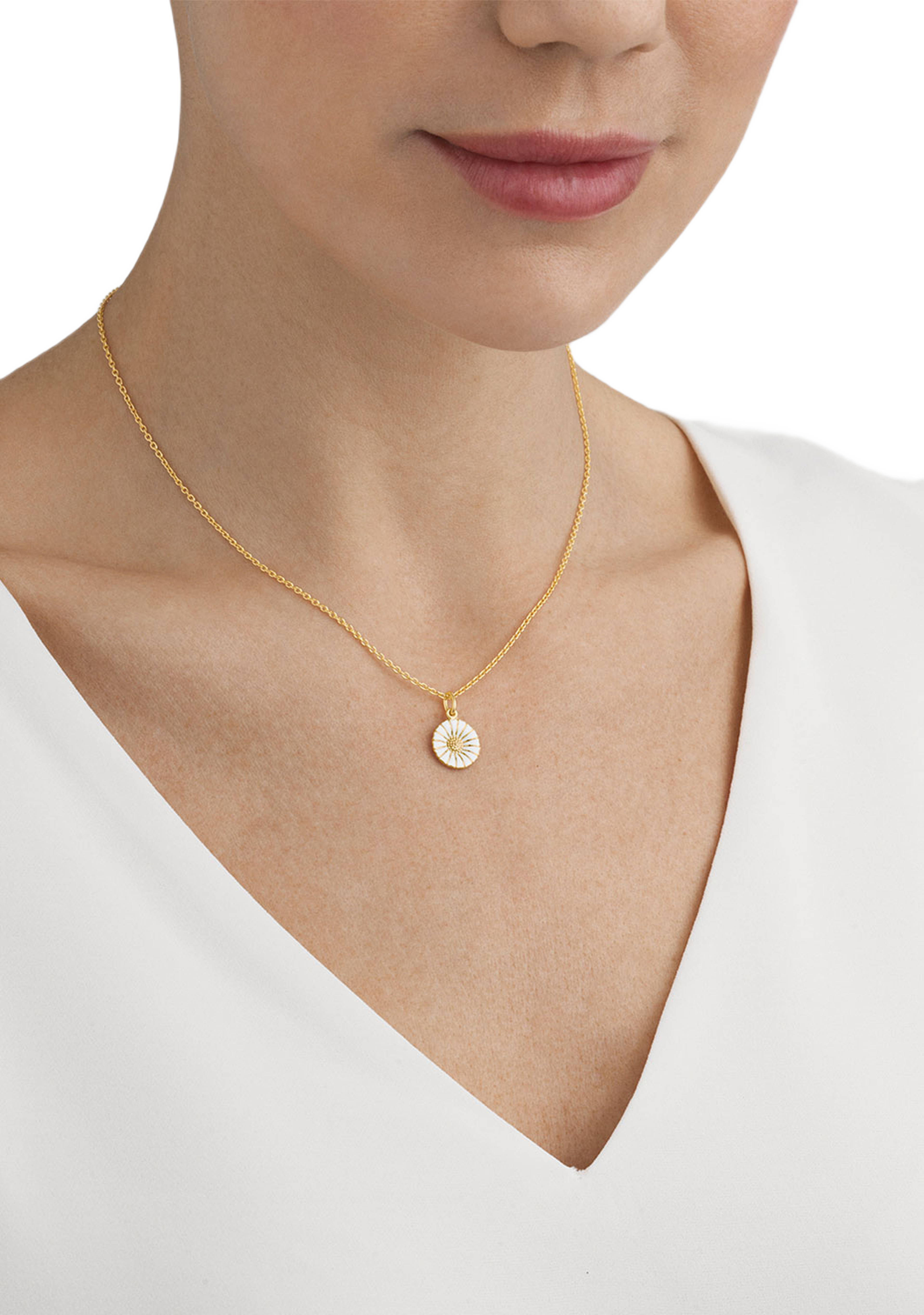 Daisy Pendant Silver Gp Vit Emalj 11Mm