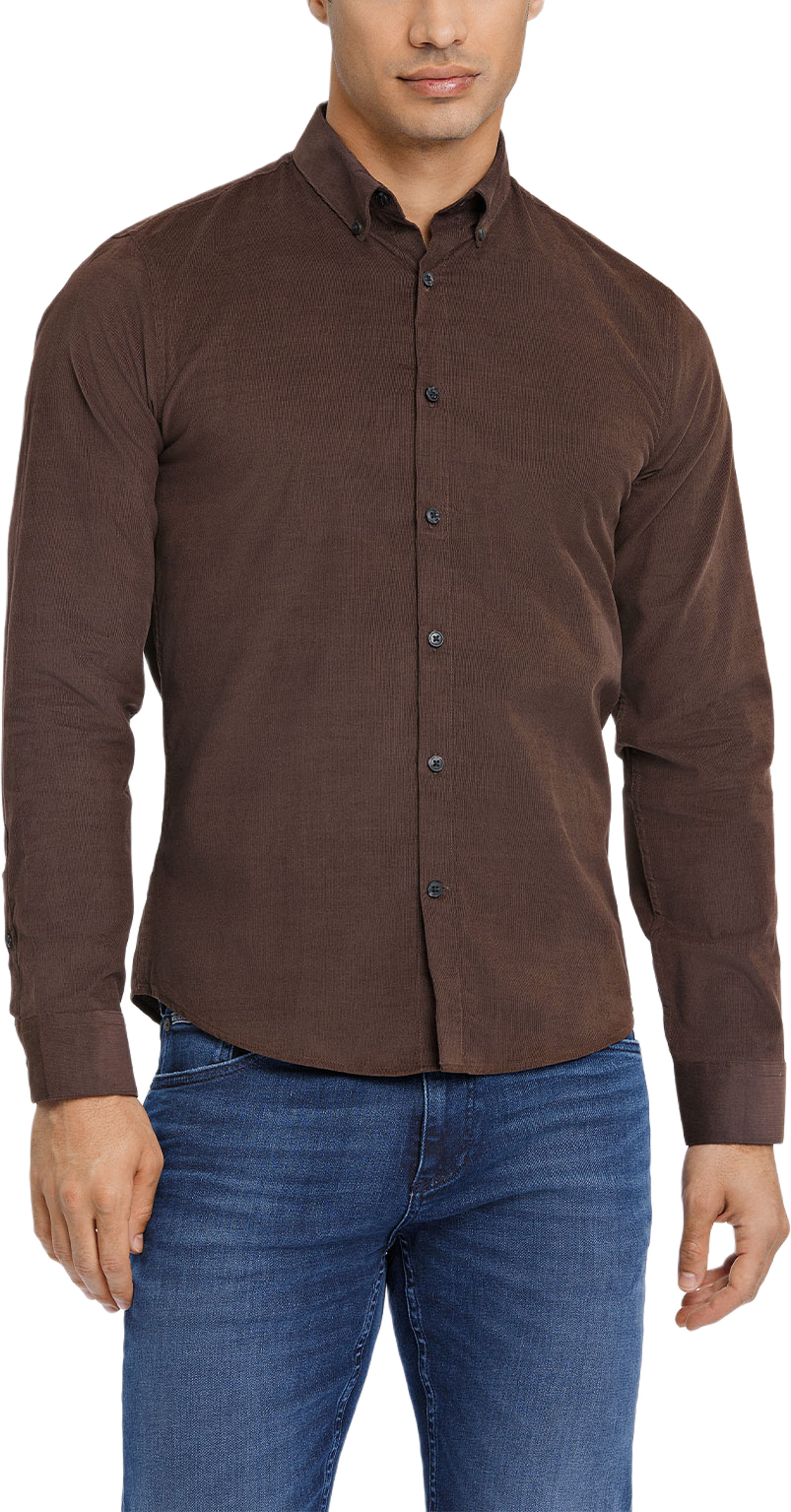 Fine Corduroy Shirt L/S, från Lindbergh, i färgen Dark Brown. Klicka för att öppna bilden i stort format