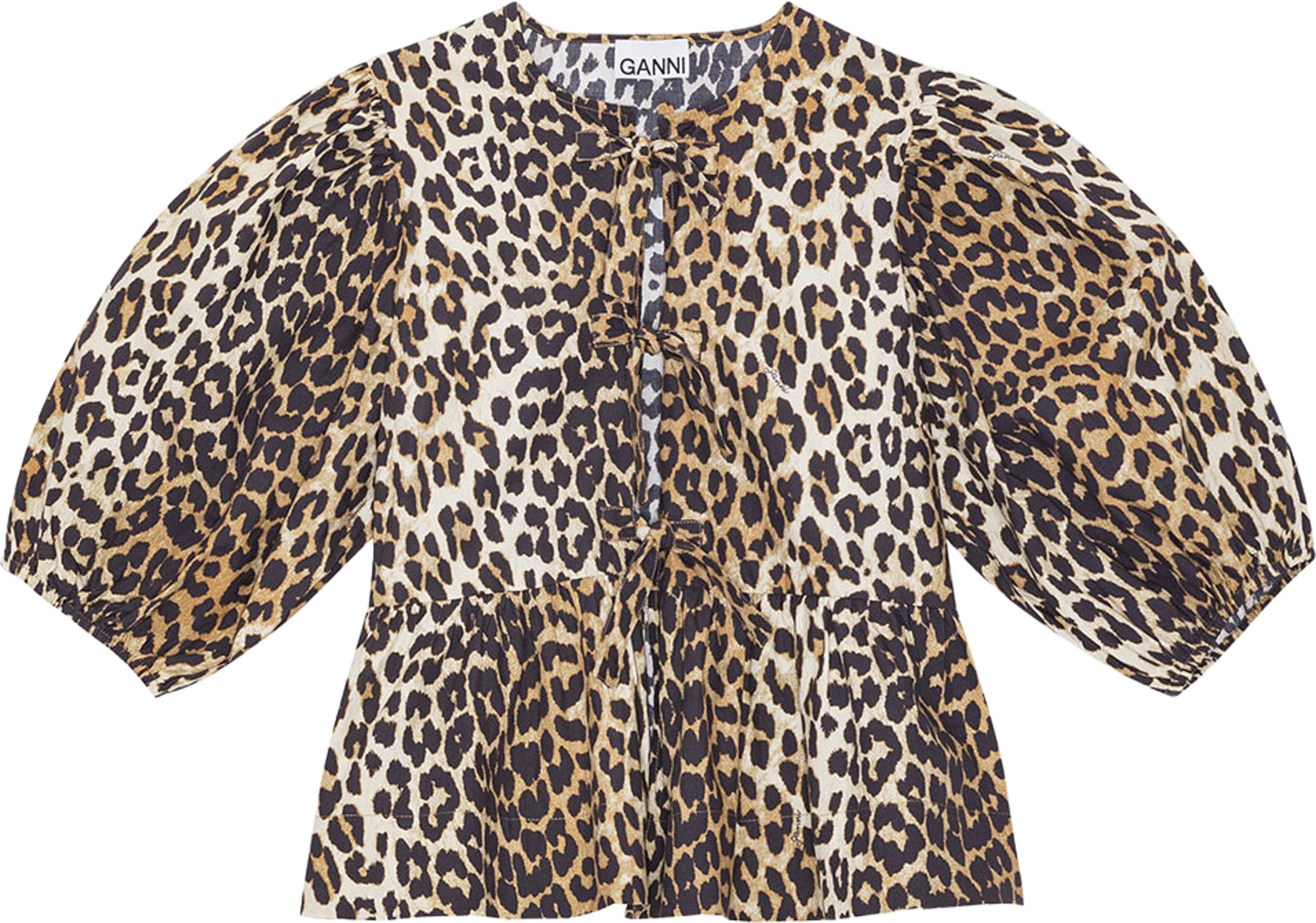 Printed Cotton Poplin Peplum Blouse, från GANNI, i färgen Leopard. Klicka för att öppna bilden i stort format