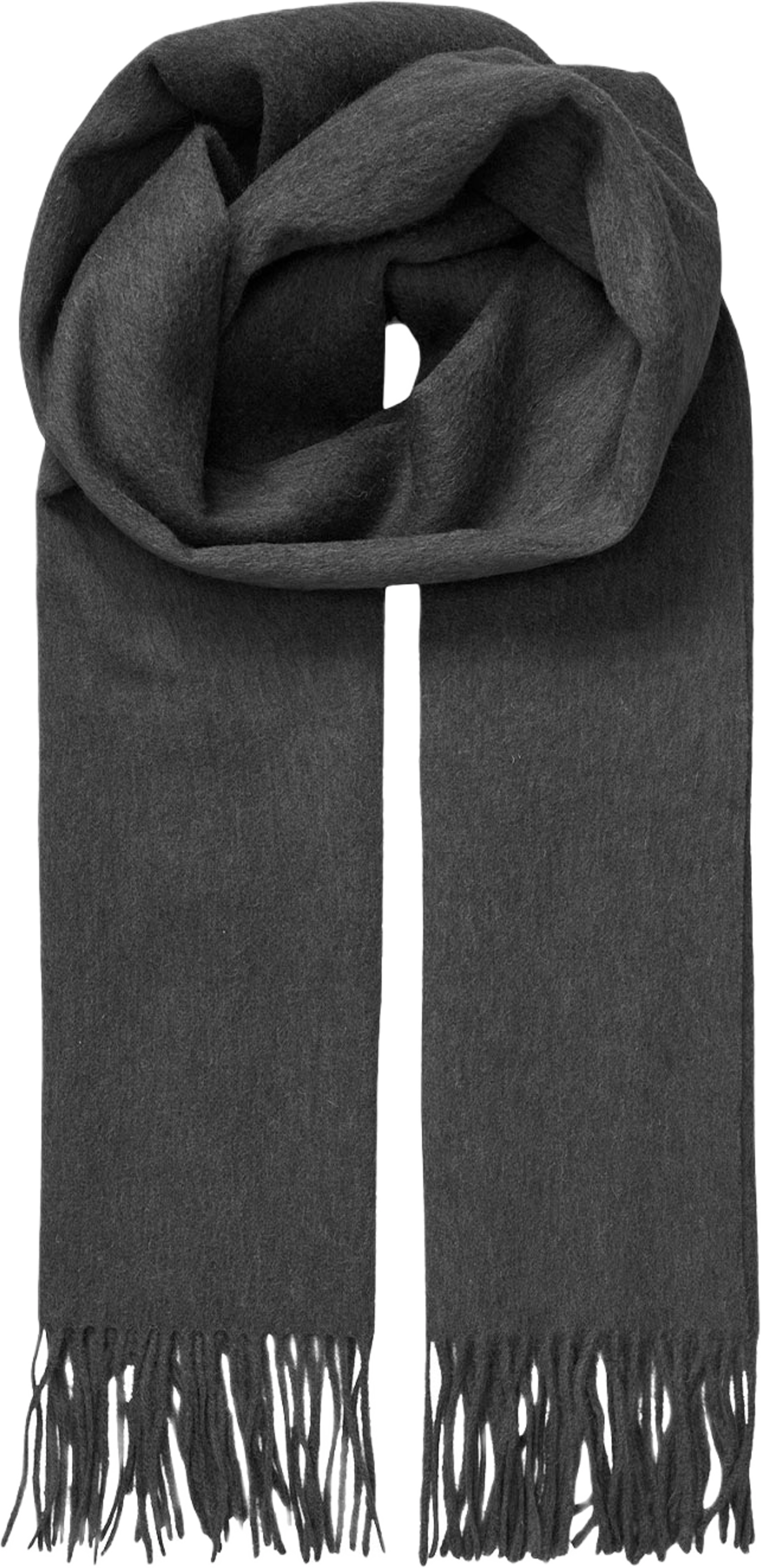 Ullscarf med fransar, från Becksöndergaard, i färgen Dark Grey Melange. Klicka för att öppna bilden i stort format