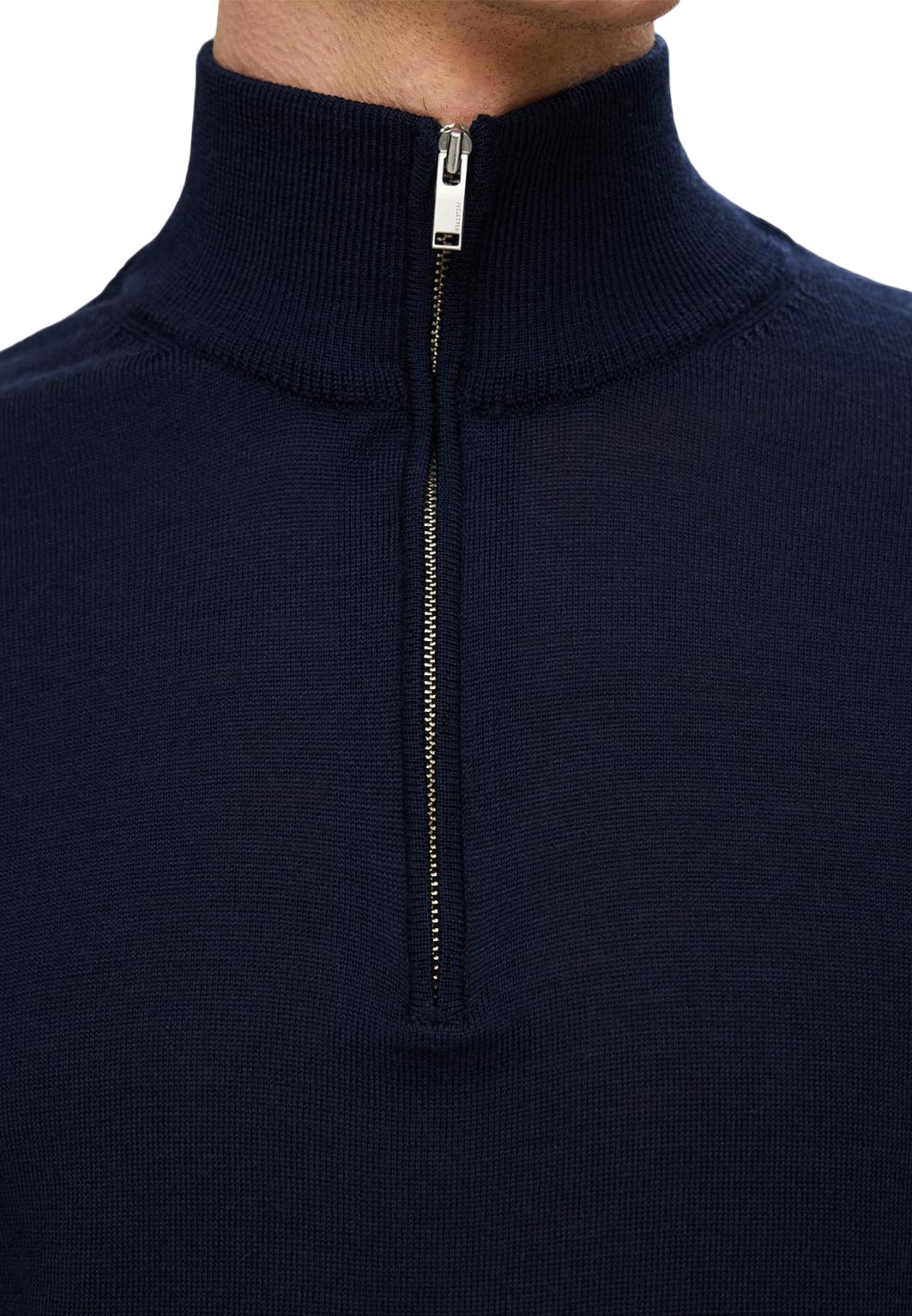 Slhtray Ls Knit Merino Half Zip Noos